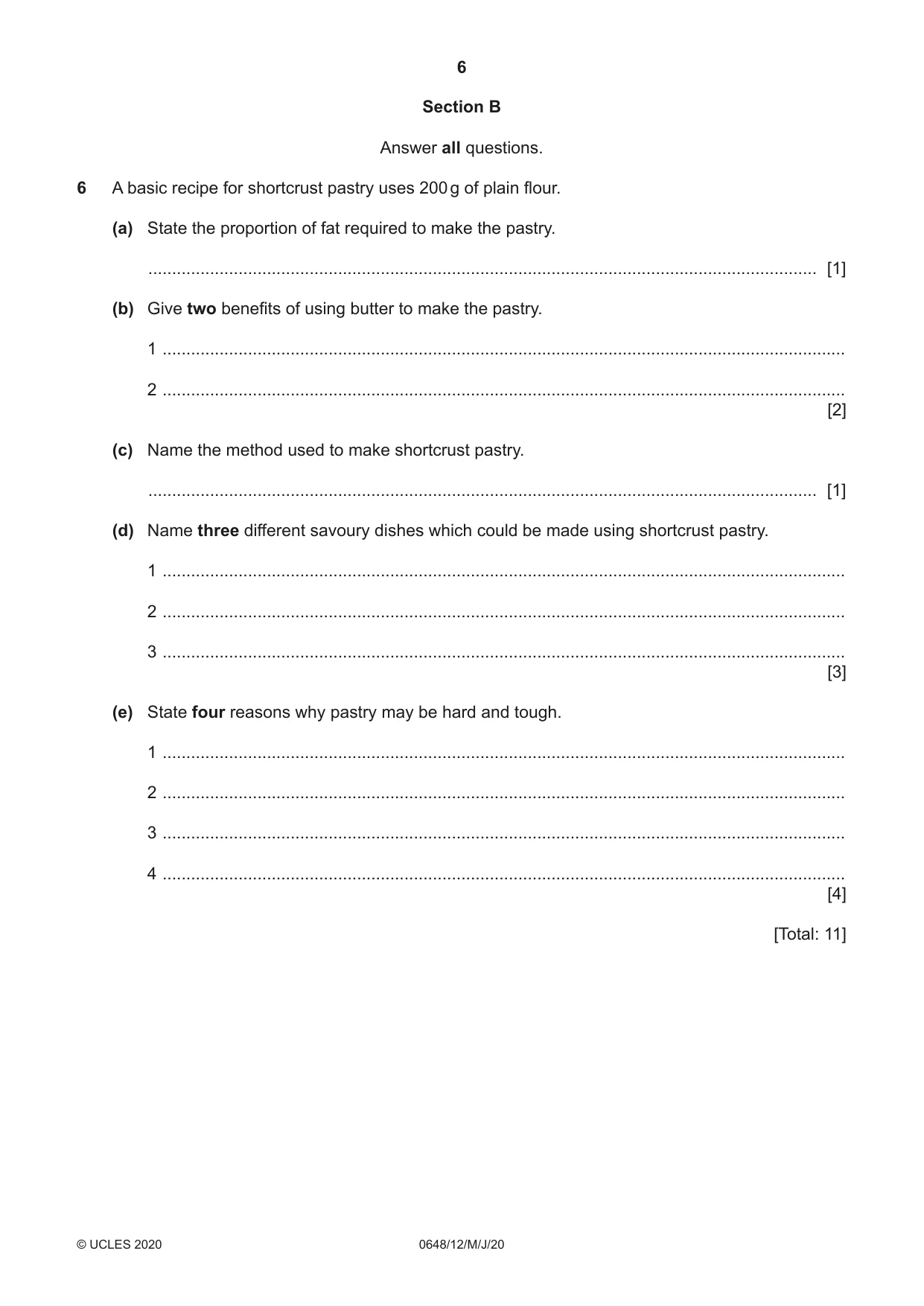 Cambridge IGCSE Food and Nutrition 0648 2020 May/June Paper 1 · Variant 2 question paper, page 6 of 12
