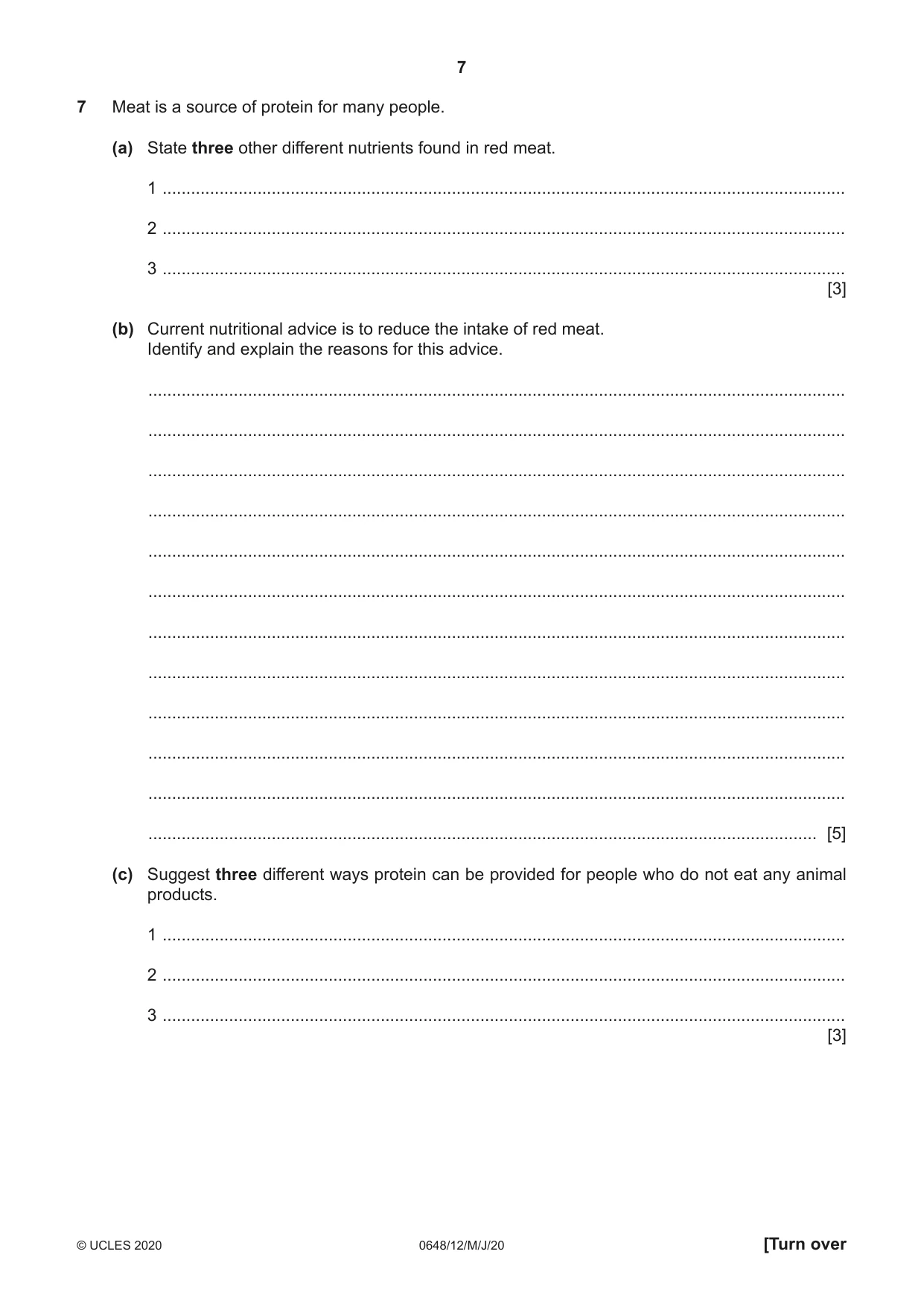 Cambridge IGCSE Food and Nutrition 0648 2020 May/June Paper 1 · Variant 2 question paper, page 7 of 12