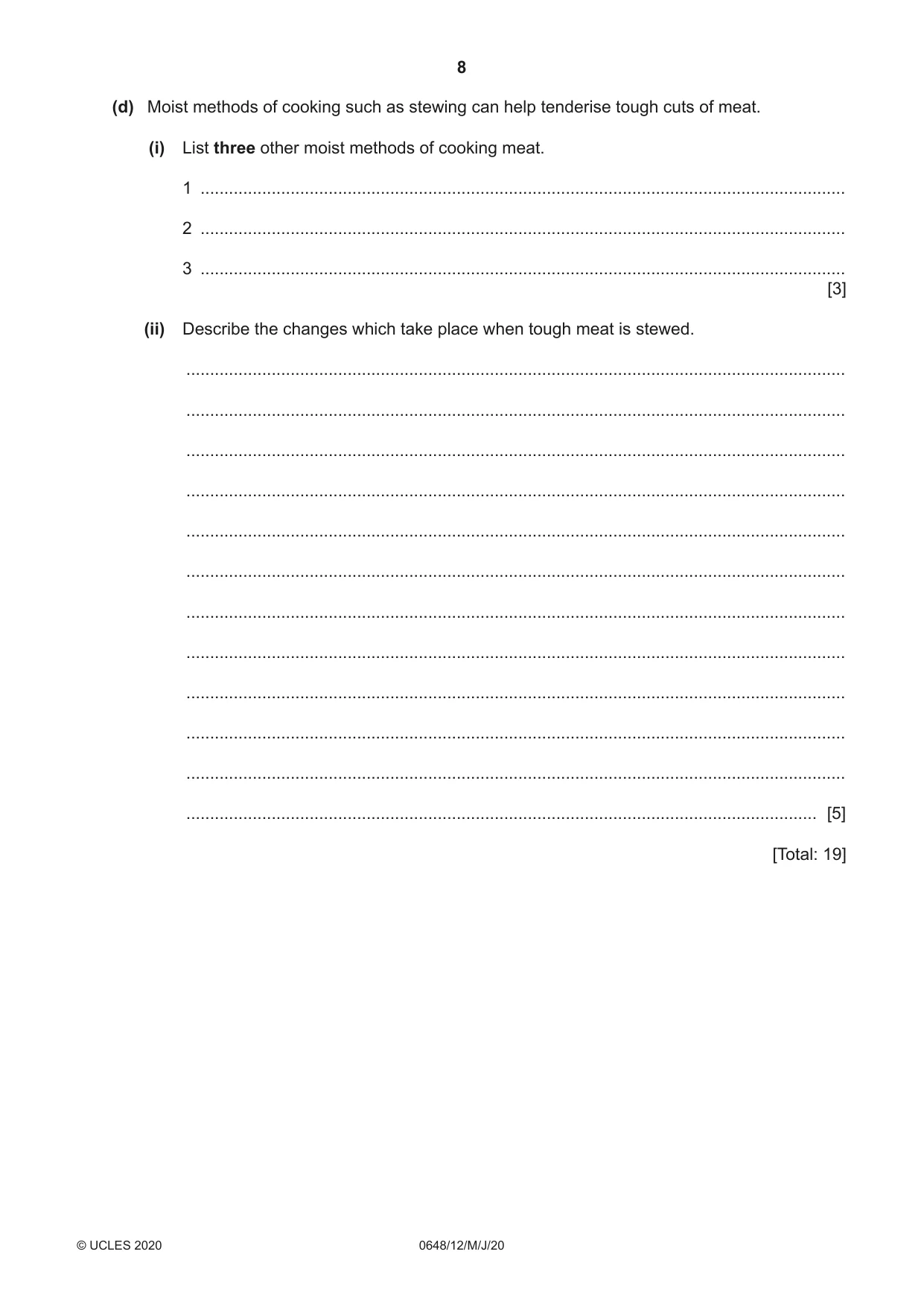 Cambridge IGCSE Food and Nutrition 0648 2020 May/June Paper 1 · Variant 2 question paper, page 8 of 12