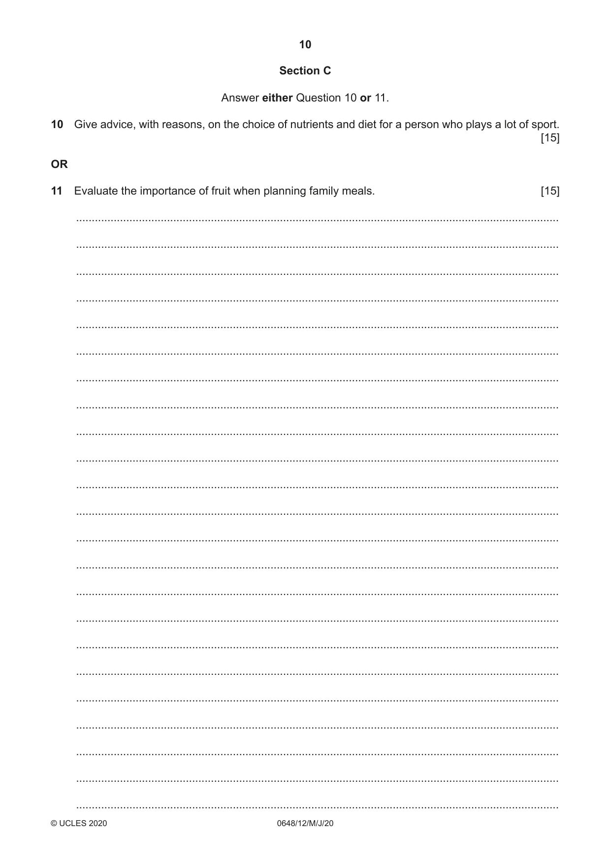 Cambridge IGCSE Food and Nutrition 0648 2020 May/June Paper 1 · Variant 2 question paper, page 10 of 12