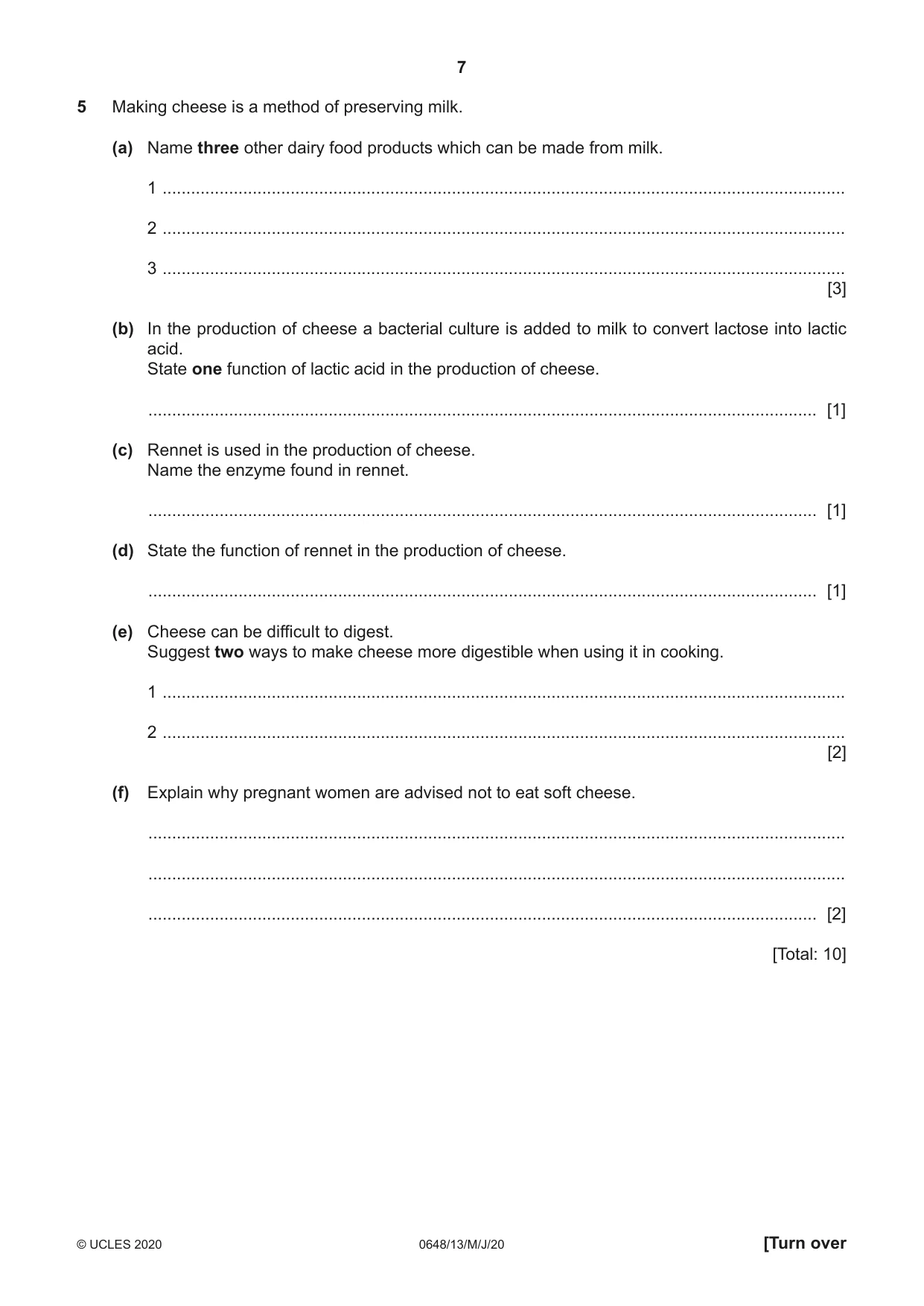 Cambridge IGCSE Food and Nutrition 0648 2020 May/June Paper 1 · Variant 3 question paper, page 7 of 12