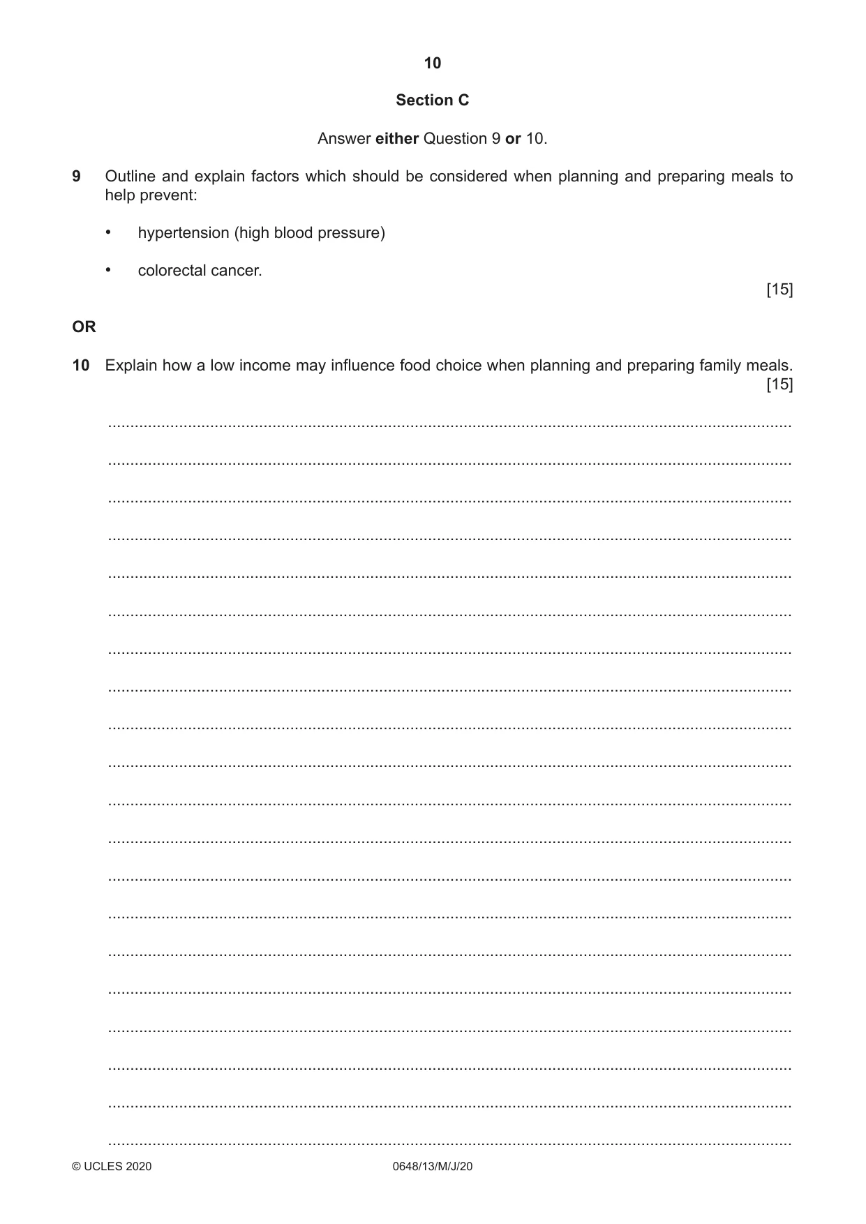 Cambridge IGCSE Food and Nutrition 0648 2020 May/June Paper 1 · Variant 3 question paper, page 10 of 12