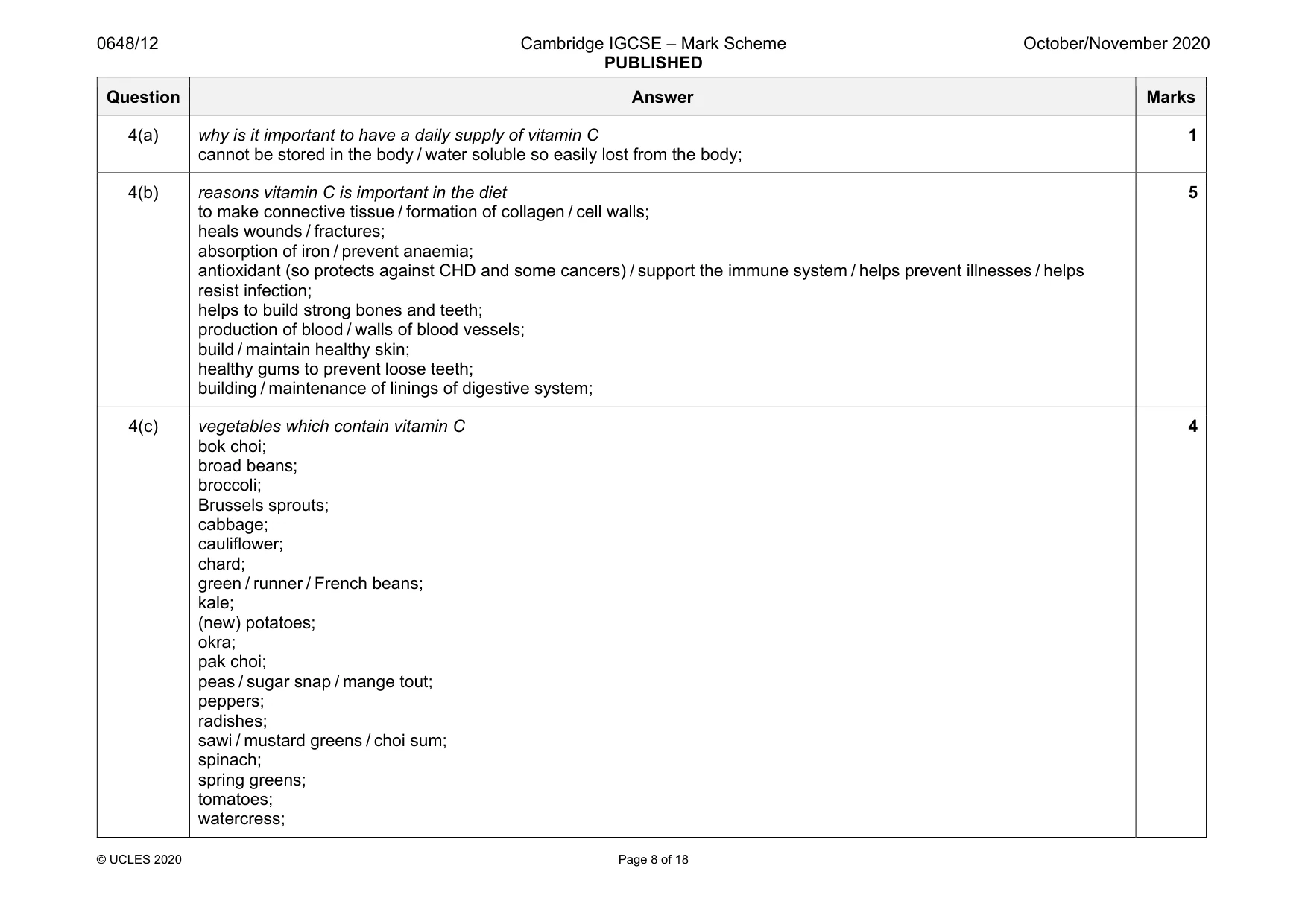 Mark scheme, page 8 of 18