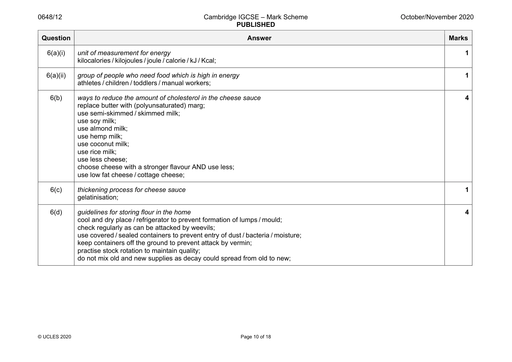 Mark scheme, page 10 of 18