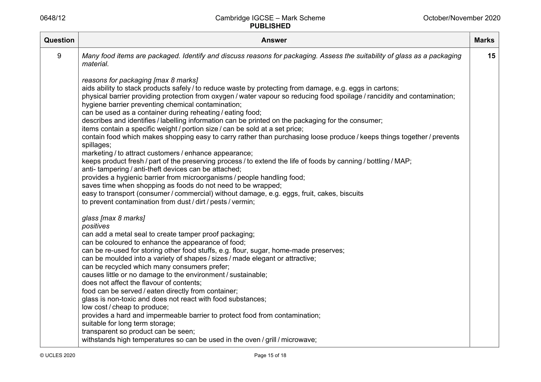 Mark scheme, page 15 of 18