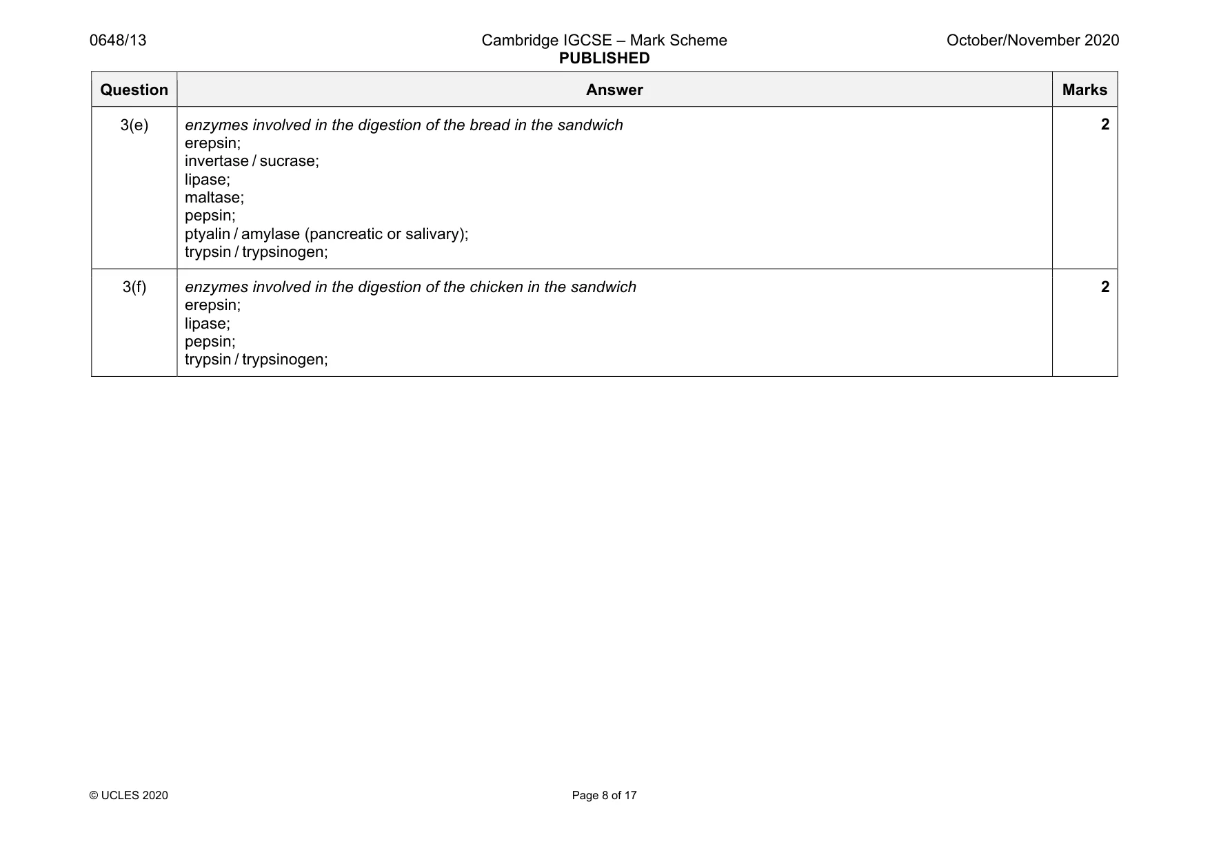 Mark scheme, page 8 of 17