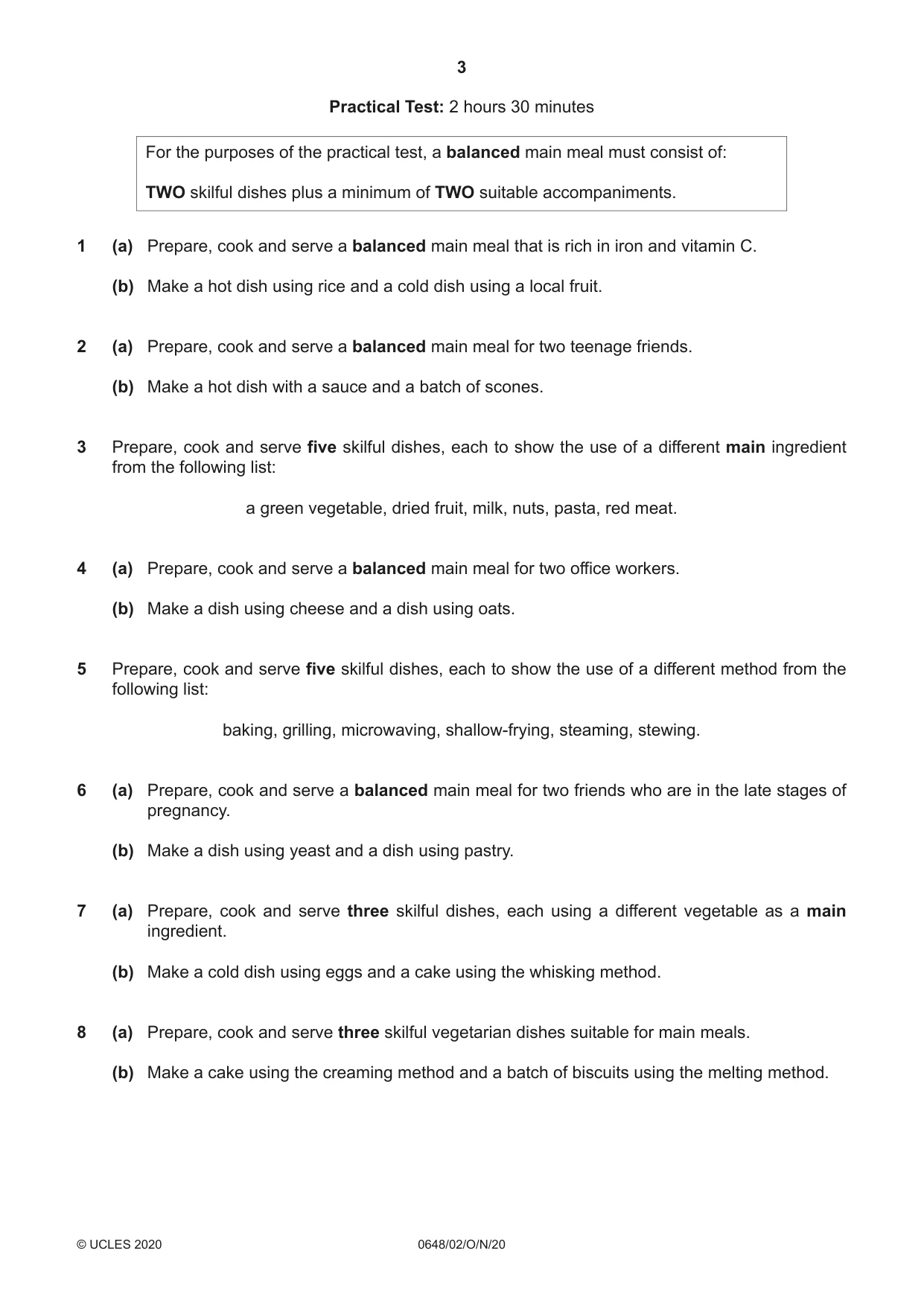 Cambridge IGCSE Food and Nutrition 0648 2020 Oct/Nov Paper 2 · Variant 0 question paper, page 3 of 4
