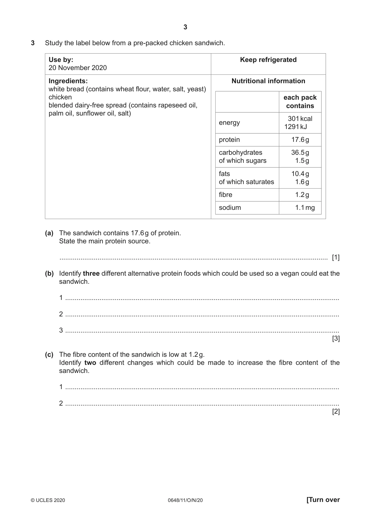 Cambridge IGCSE Food and Nutrition 0648 2020 Oct/Nov Paper 1 · Variant 1 question paper, page 3 of 12