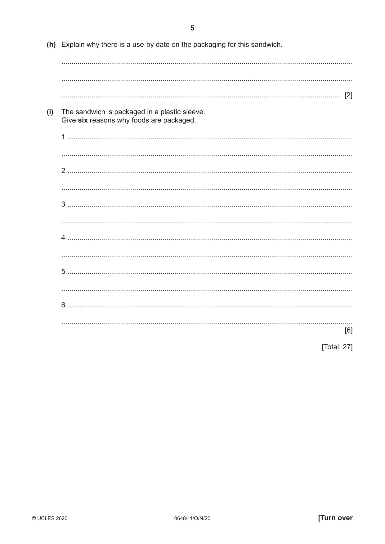 Cambridge IGCSE Food and Nutrition 0648 2020 Oct/Nov Paper 1 · Variant 1 question paper, page 5 of 12