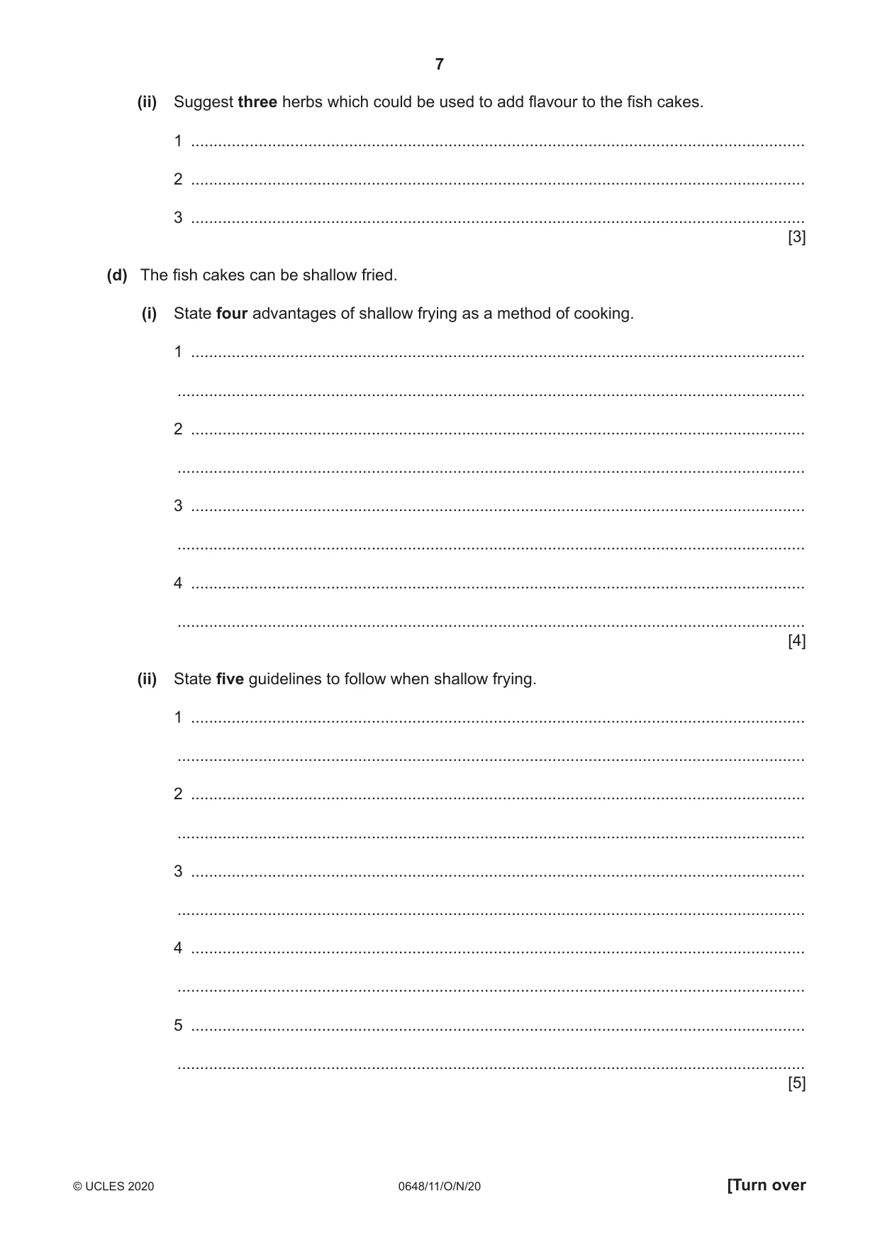 Cambridge IGCSE Food and Nutrition 0648 2020 Oct/Nov Paper 1 · Variant 1 question paper, page 7 of 12