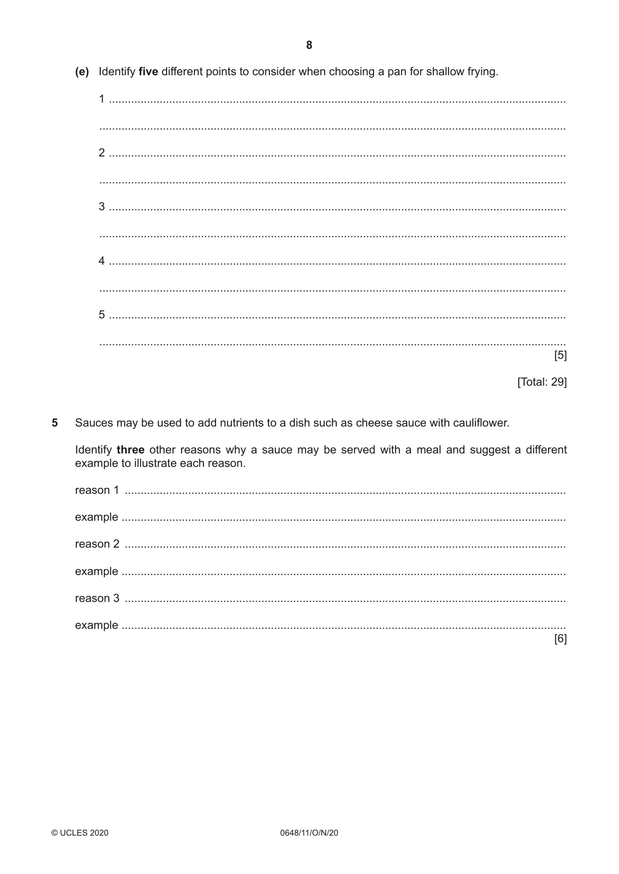 Cambridge IGCSE Food and Nutrition 0648 2020 Oct/Nov Paper 1 · Variant 1 question paper, page 8 of 12
