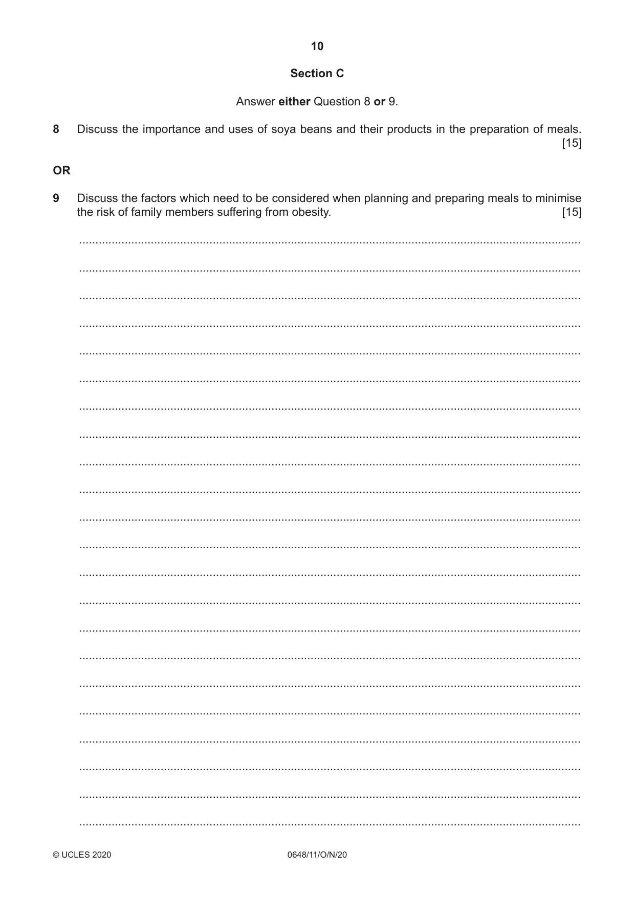 Cambridge IGCSE Food and Nutrition 0648 2020 Oct/Nov Paper 1 · Variant 1 question paper, page 10 of 12
