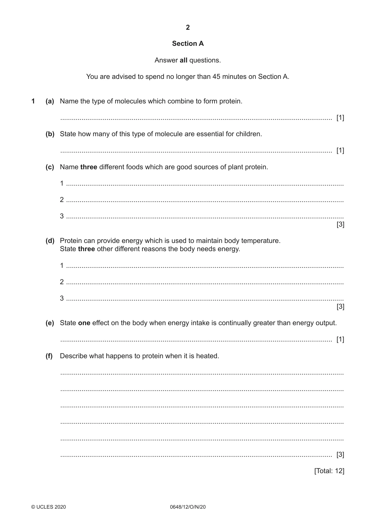 Cambridge IGCSE Food and Nutrition 0648 2020 Oct/Nov Paper 1 · Variant 2 question paper, page 2 of 12