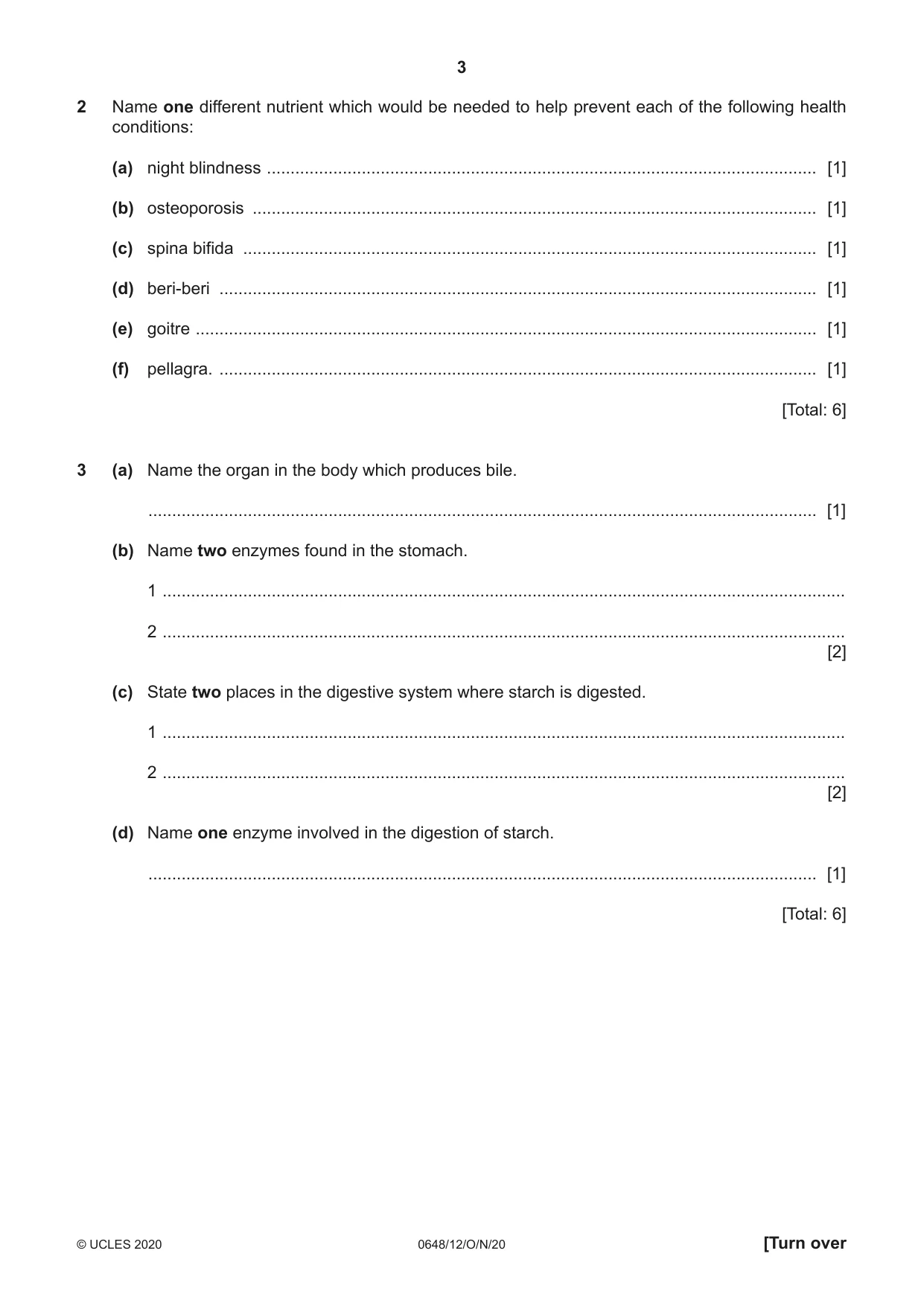 Cambridge IGCSE Food and Nutrition 0648 2020 Oct/Nov Paper 1 · Variant 2 question paper, page 3 of 12