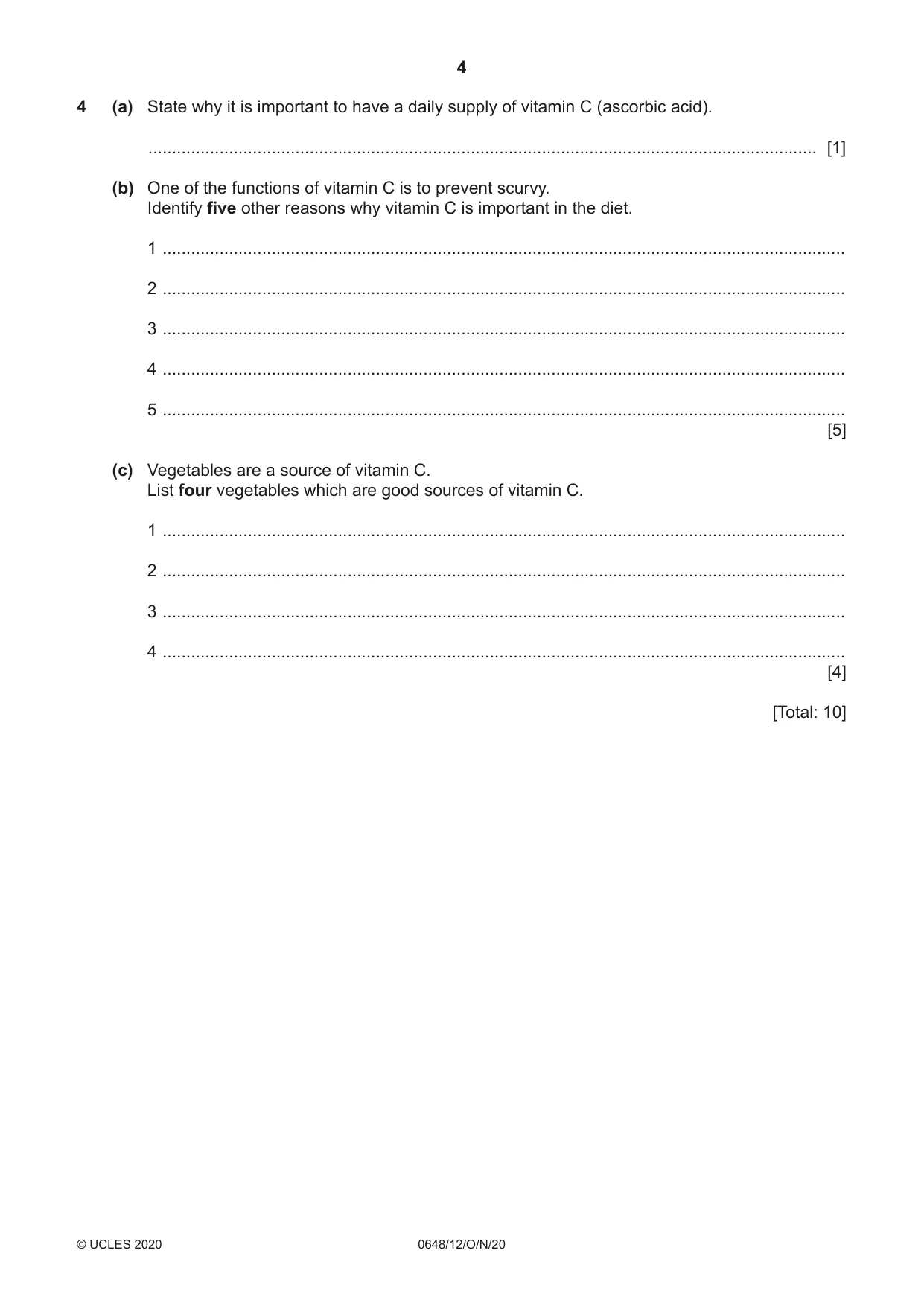 Cambridge IGCSE Food and Nutrition 0648 2020 Oct/Nov Paper 1 · Variant 2 question paper, page 4 of 12