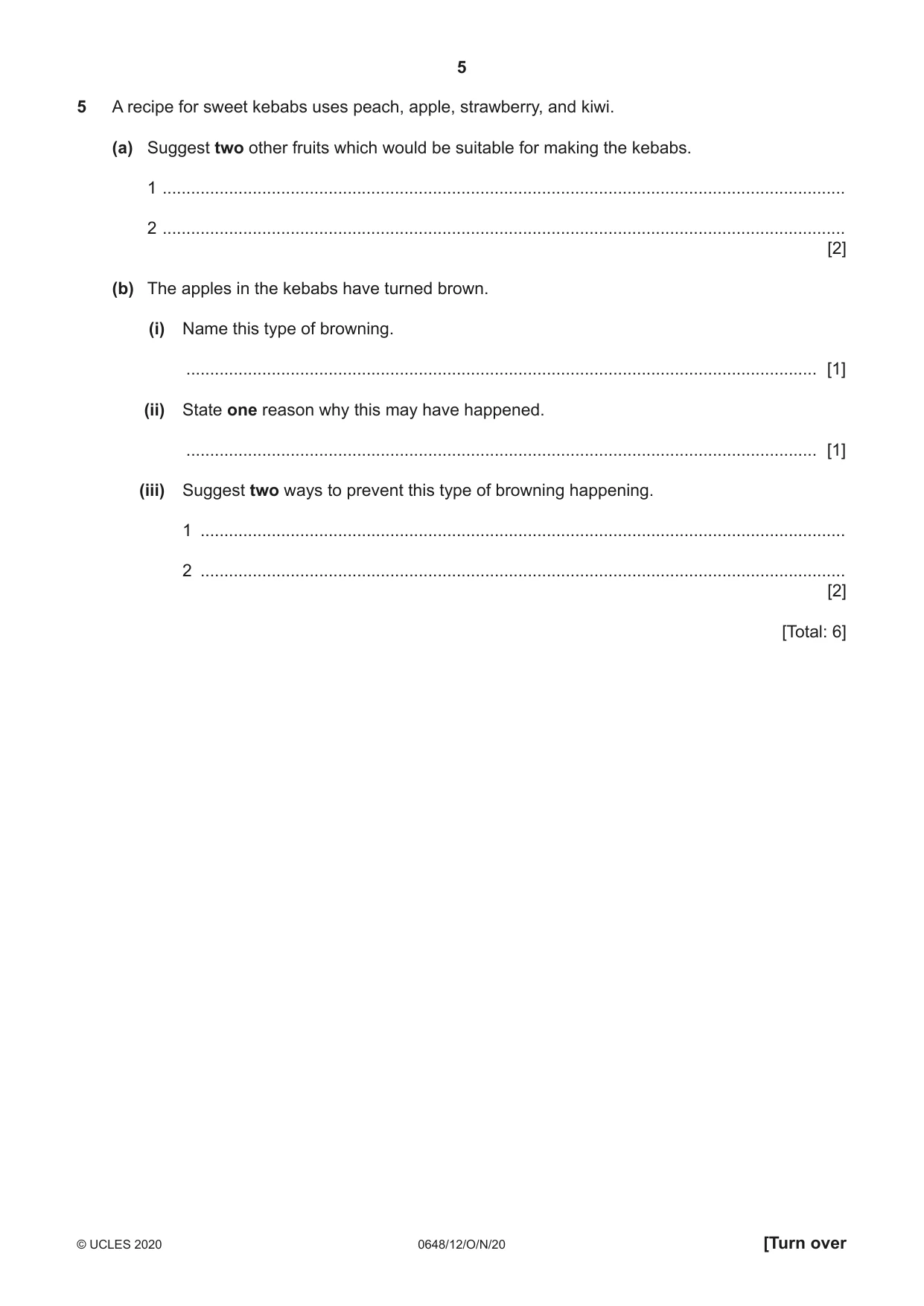 Cambridge IGCSE Food and Nutrition 0648 2020 Oct/Nov Paper 1 · Variant 2 question paper, page 5 of 12