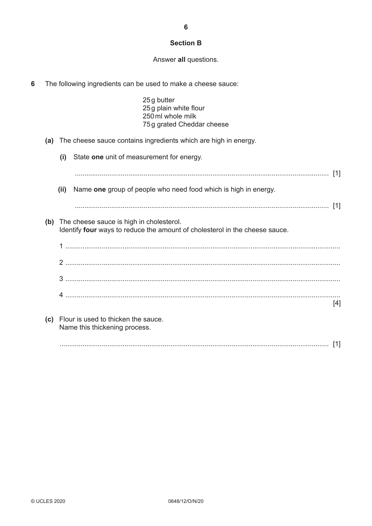 Cambridge IGCSE Food and Nutrition 0648 2020 Oct/Nov Paper 1 · Variant 2 question paper, page 6 of 12