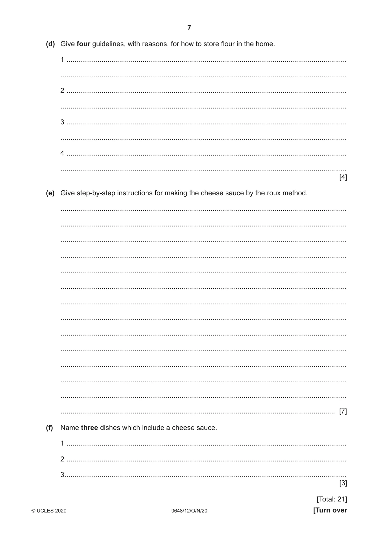Cambridge IGCSE Food and Nutrition 0648 2020 Oct/Nov Paper 1 · Variant 2 question paper, page 7 of 12