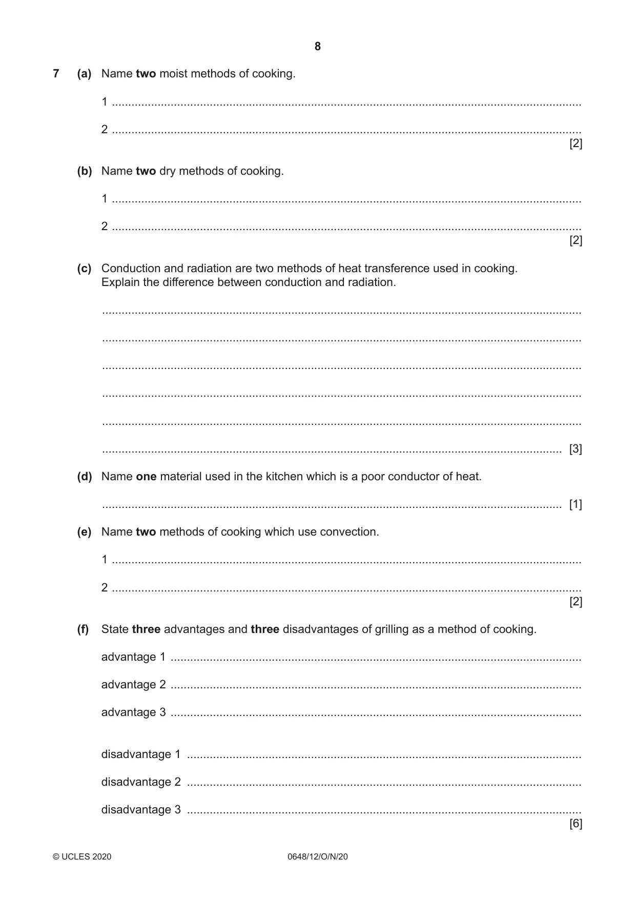 Cambridge IGCSE Food and Nutrition 0648 2020 Oct/Nov Paper 1 · Variant 2 question paper, page 8 of 12