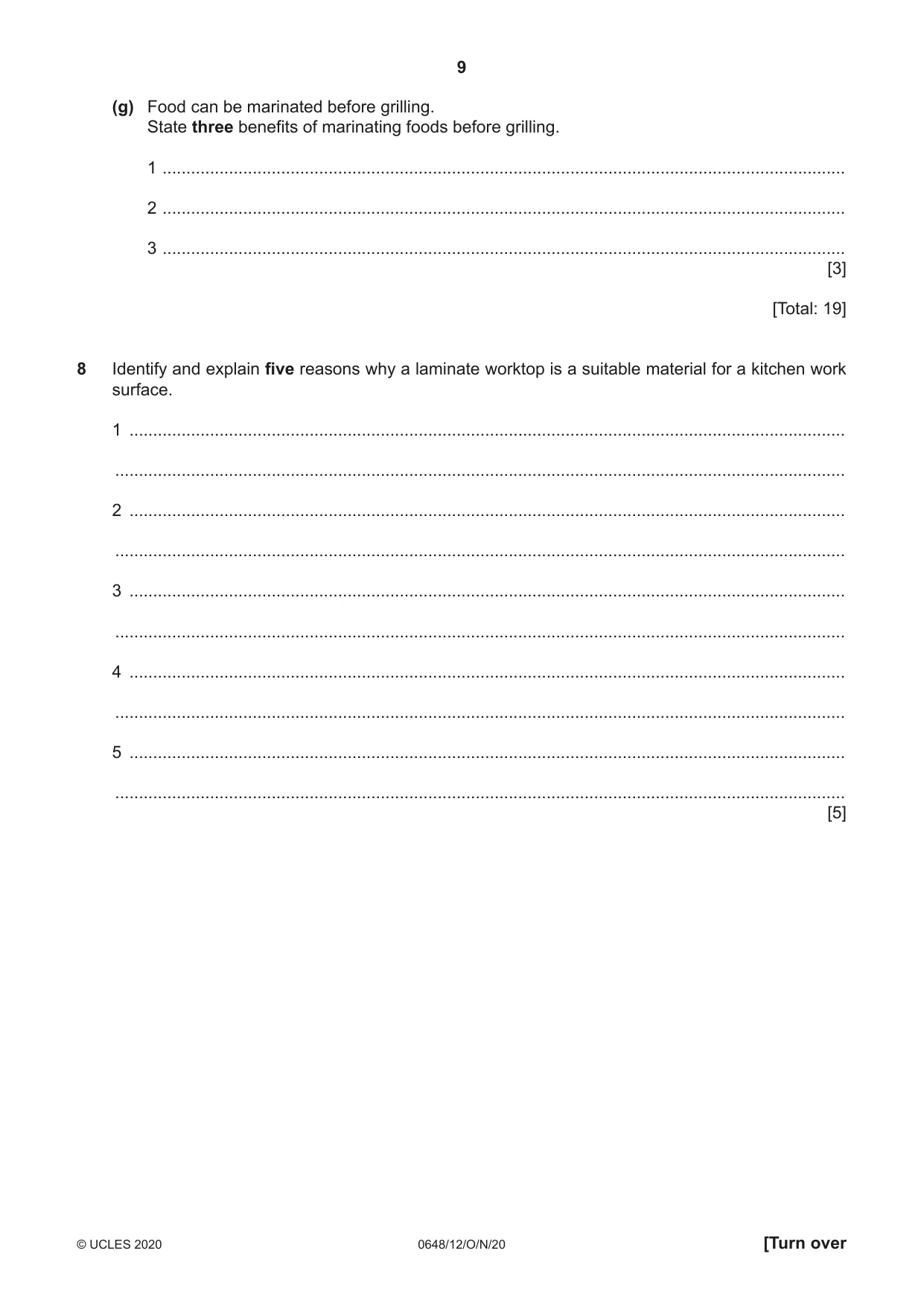 Cambridge IGCSE Food and Nutrition 0648 2020 Oct/Nov Paper 1 · Variant 2 question paper, page 9 of 12