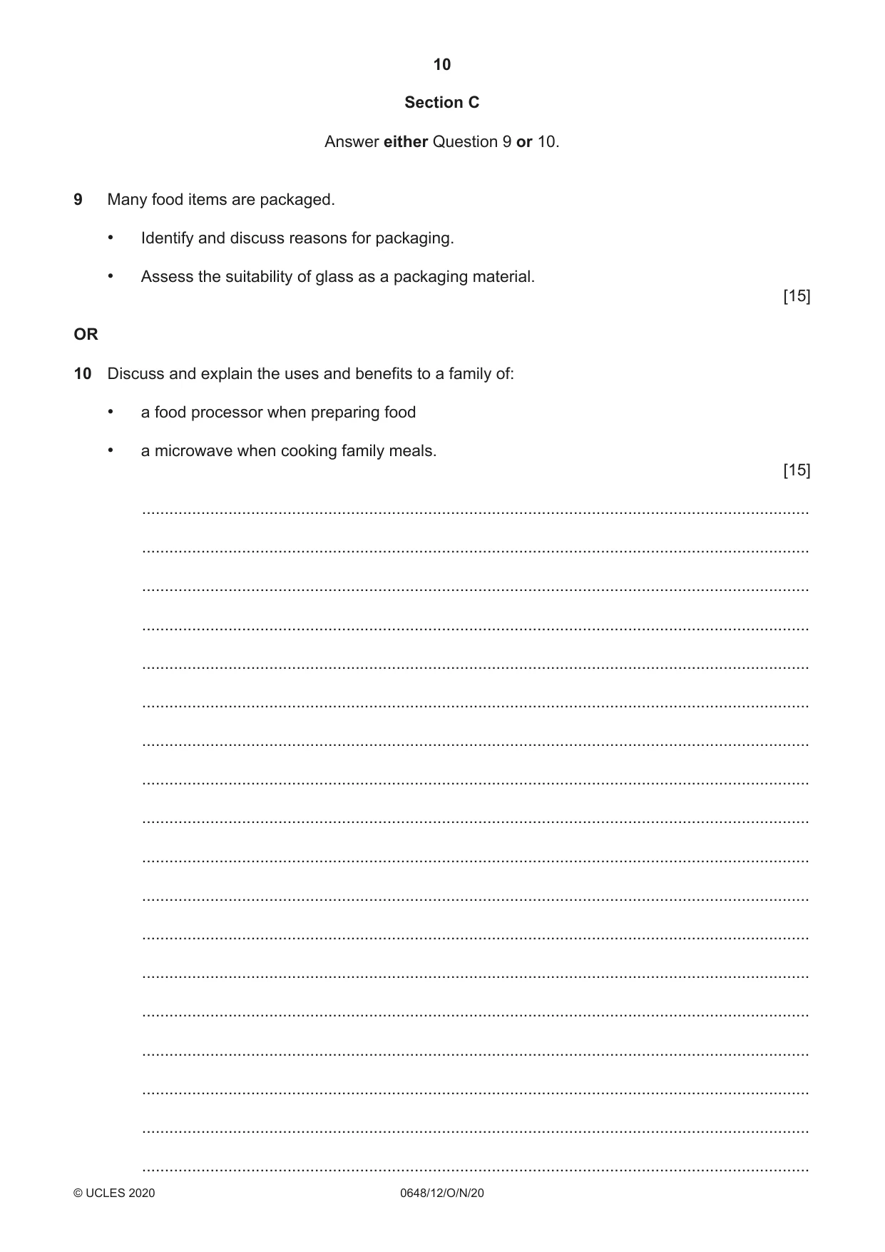 Cambridge IGCSE Food and Nutrition 0648 2020 Oct/Nov Paper 1 · Variant 2 question paper, page 10 of 12