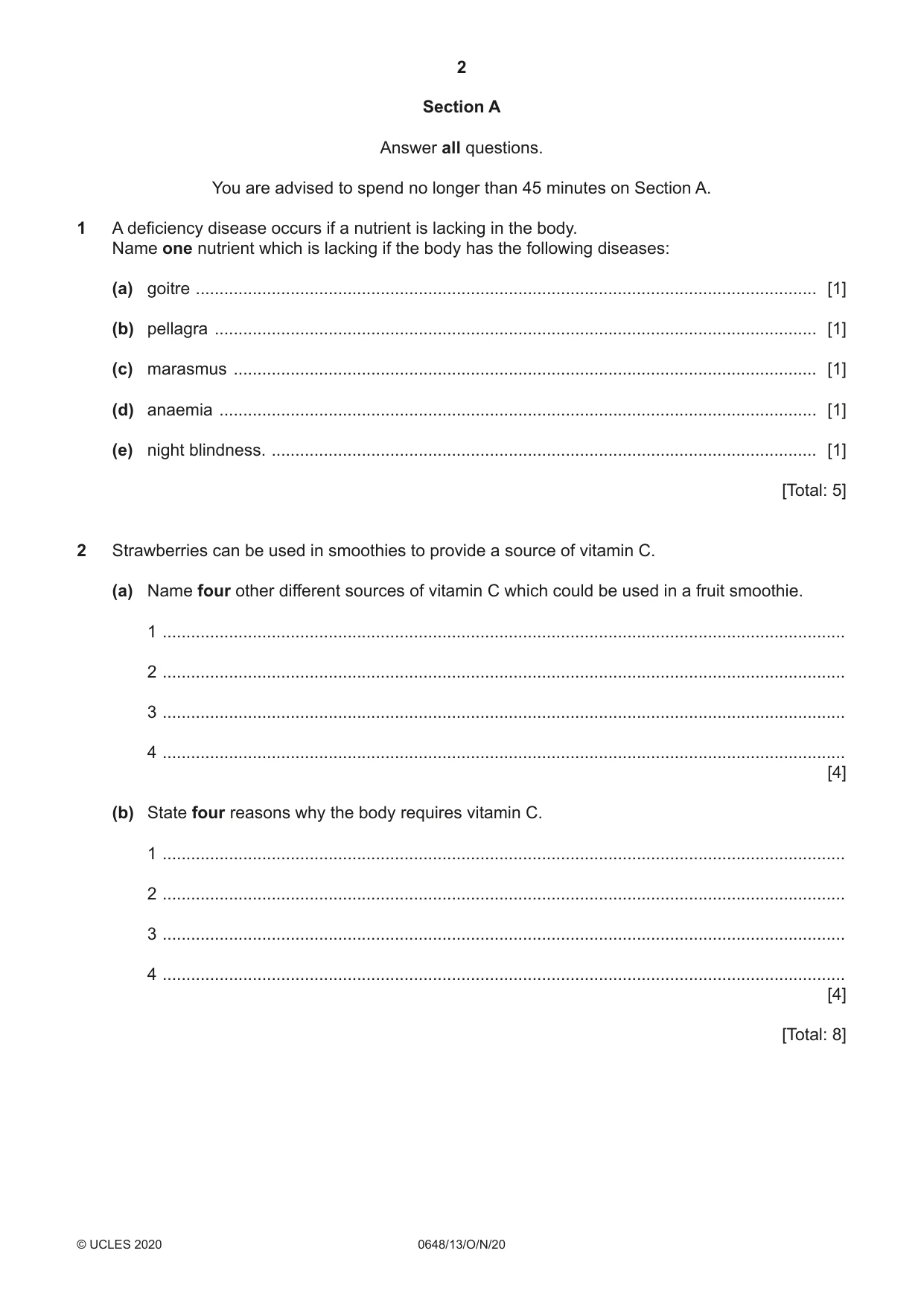 Cambridge IGCSE Food and Nutrition 0648 2020 Oct/Nov Paper 1 · Variant 3 question paper, page 2 of 12