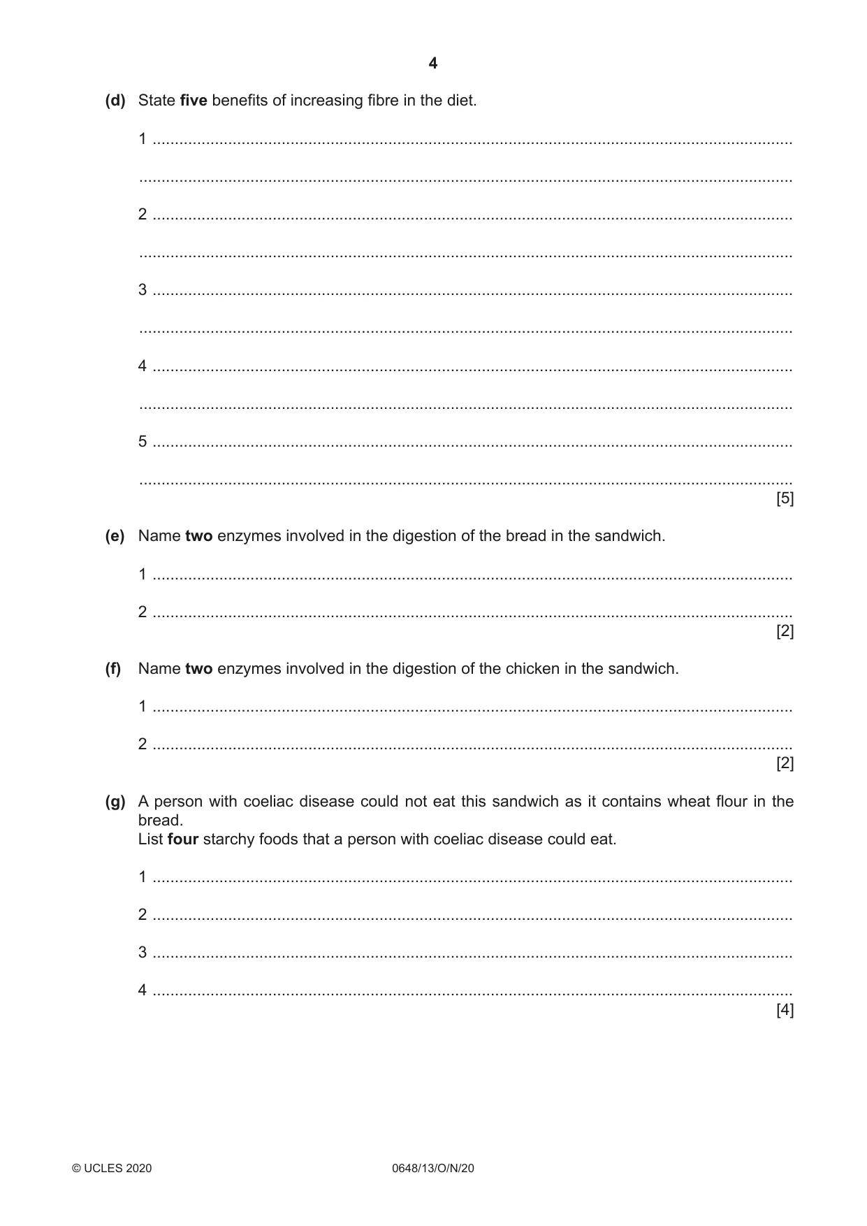 Cambridge IGCSE Food and Nutrition 0648 2020 Oct/Nov Paper 1 · Variant 3 question paper, page 4 of 12
