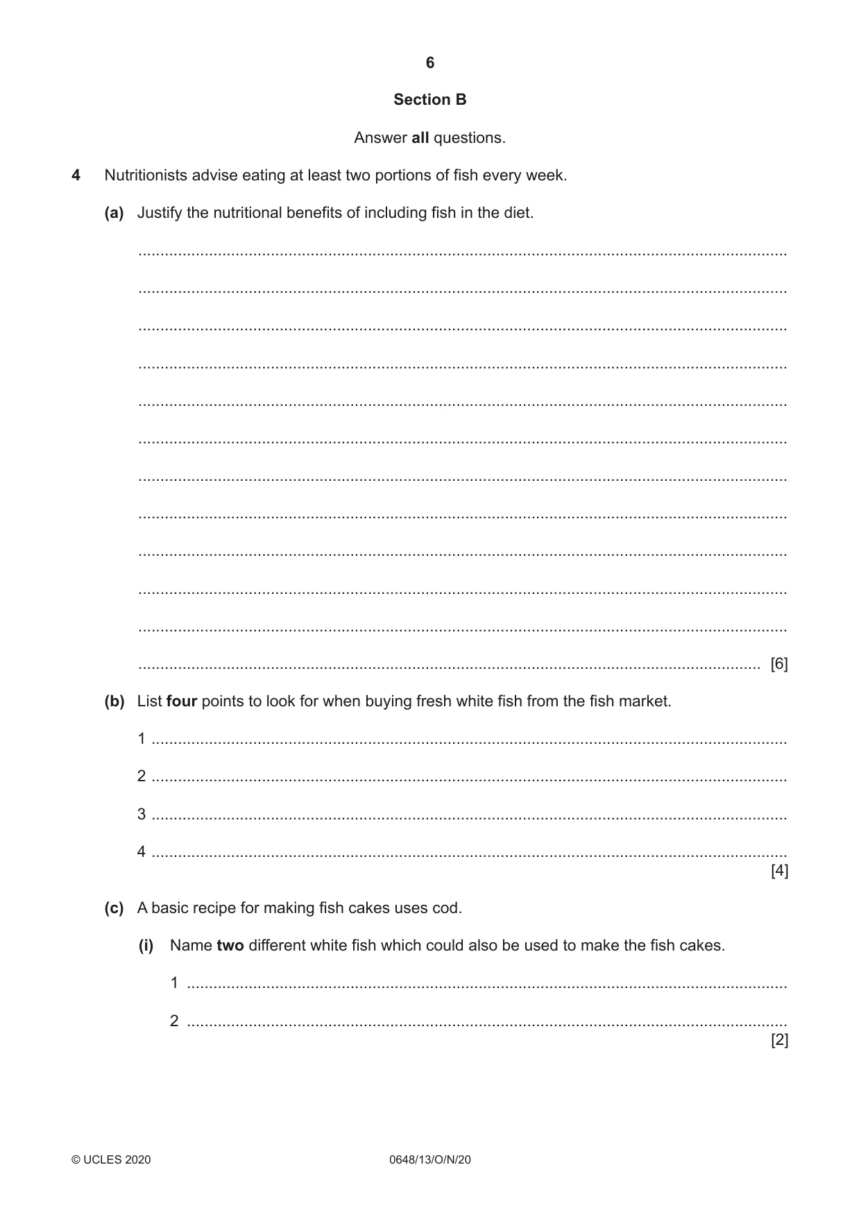 Cambridge IGCSE Food and Nutrition 0648 2020 Oct/Nov Paper 1 · Variant 3 question paper, page 6 of 12