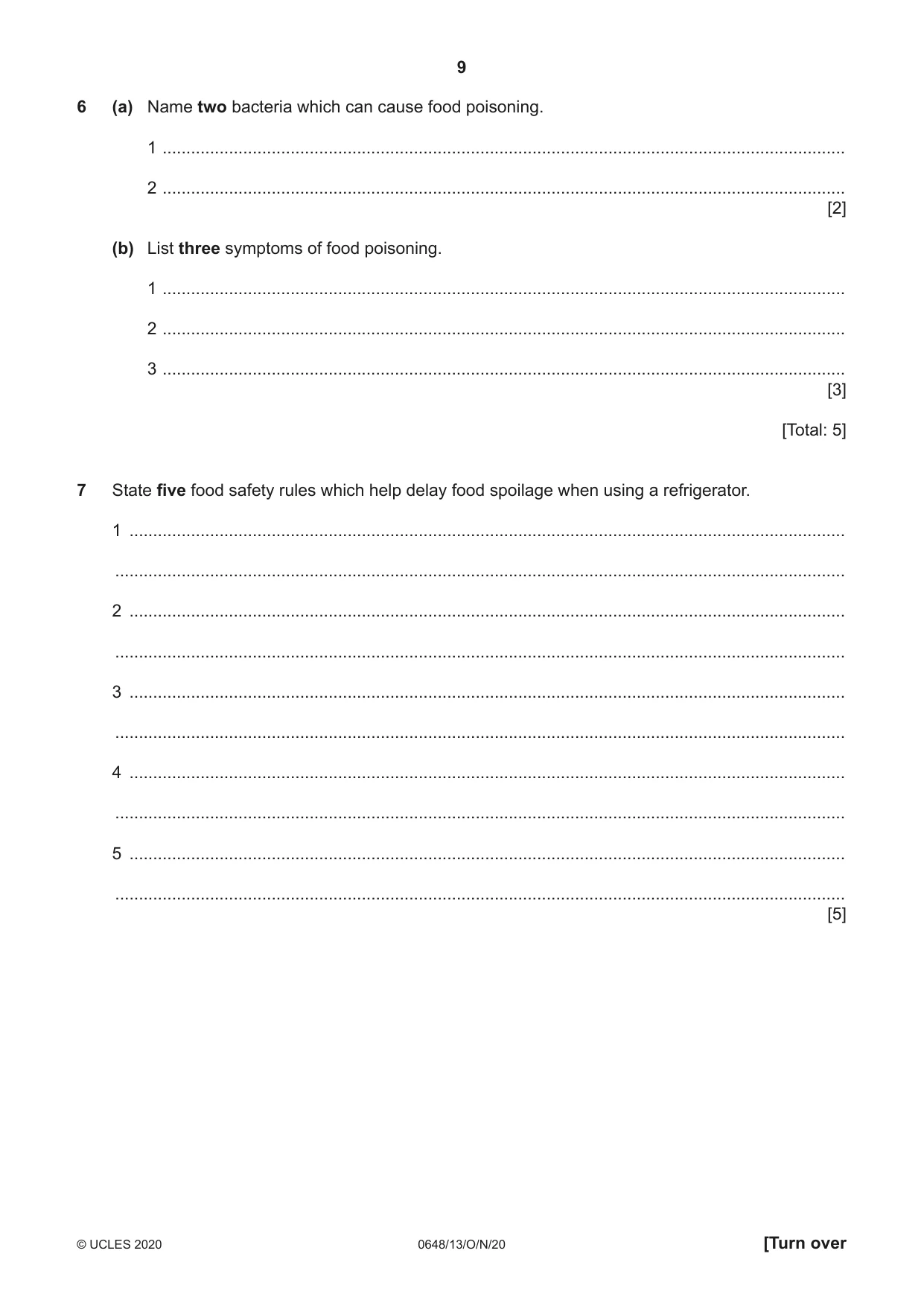 Cambridge IGCSE Food and Nutrition 0648 2020 Oct/Nov Paper 1 · Variant 3 question paper, page 9 of 12