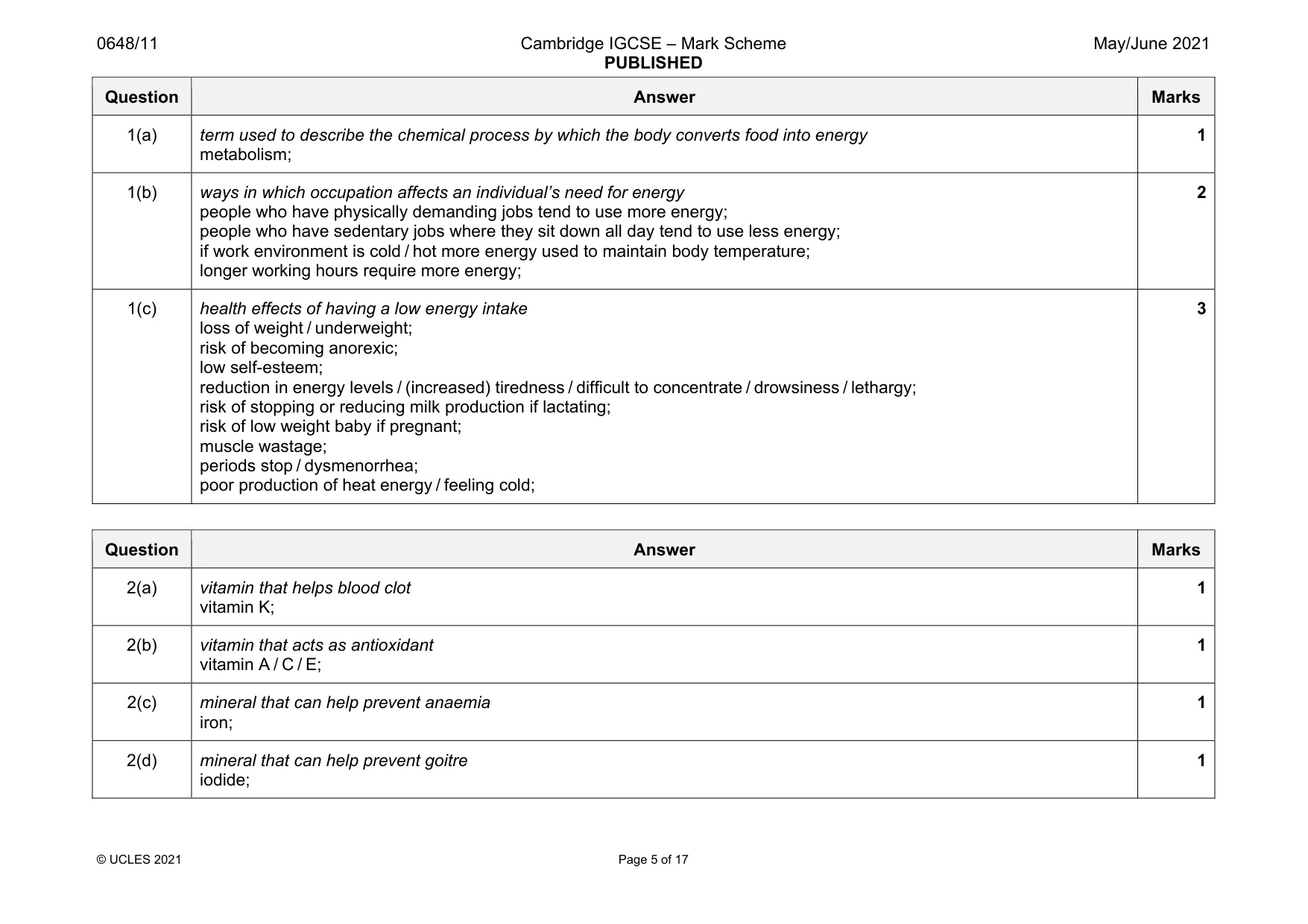 Mark scheme, page 5 of 17