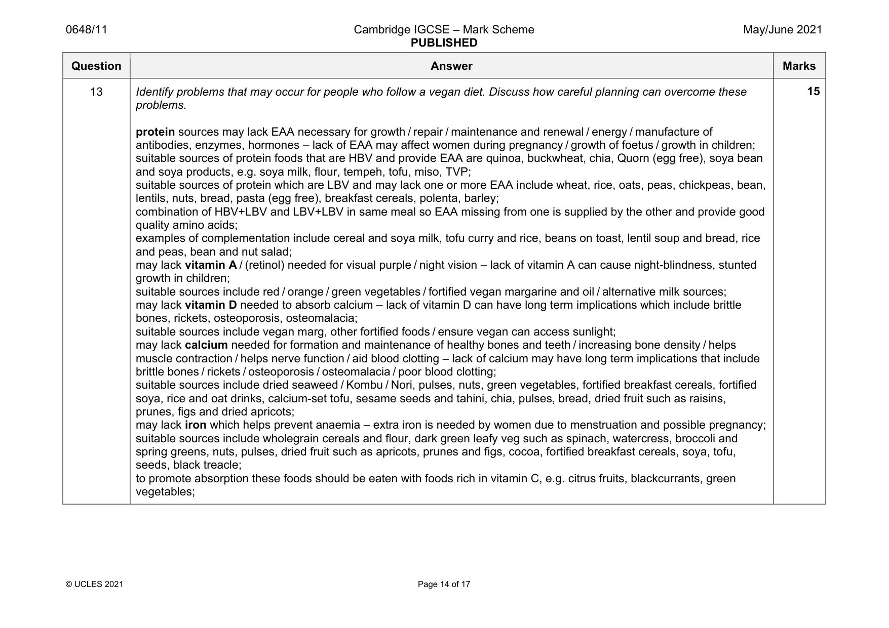 Mark scheme, page 14 of 17