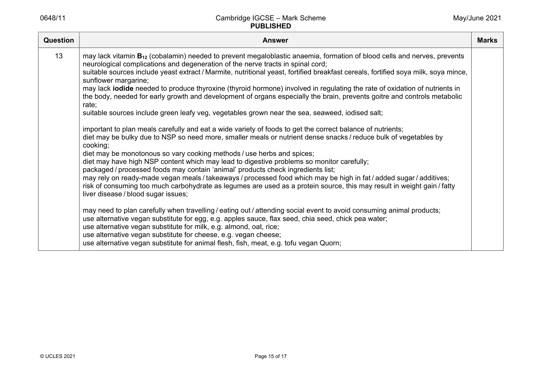 Mark scheme, page 15 of 17