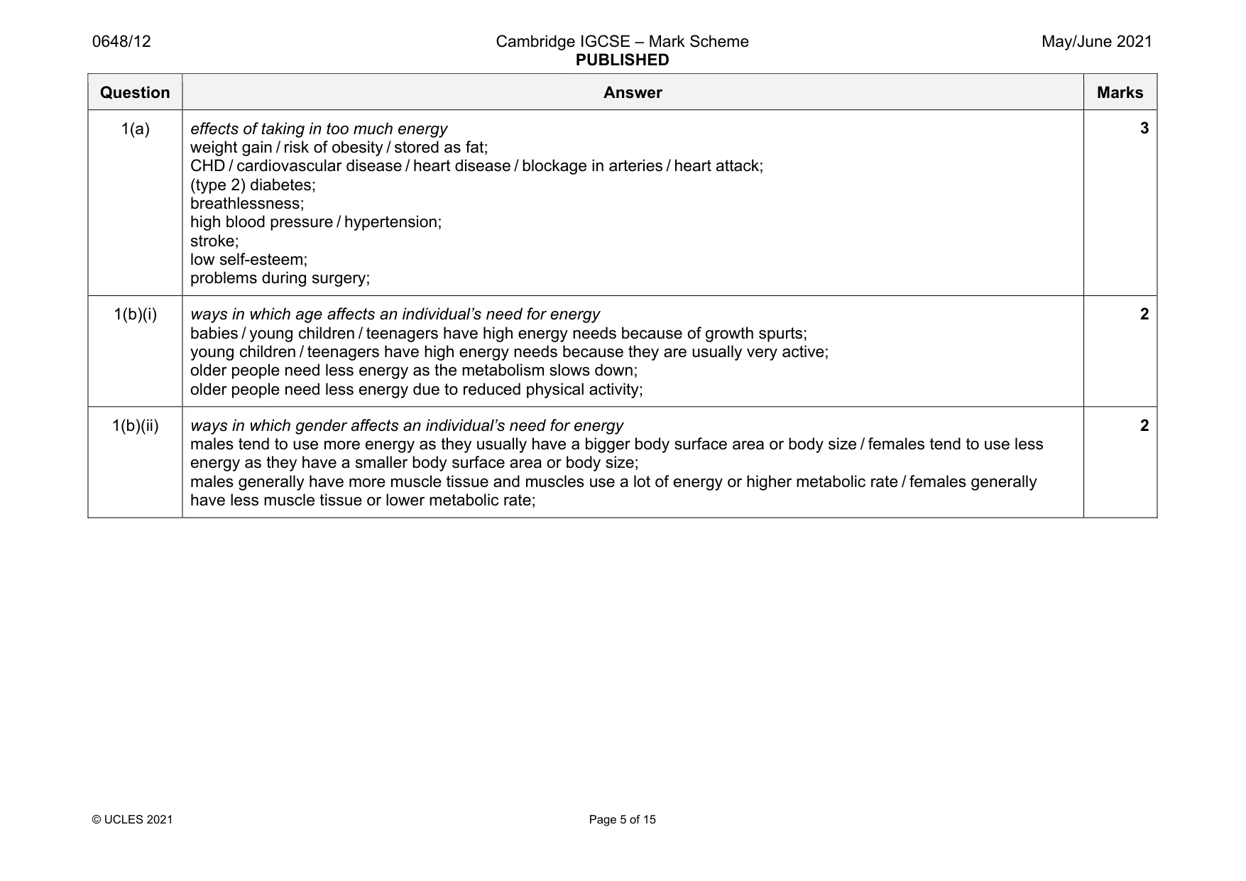 Mark scheme, page 5 of 15