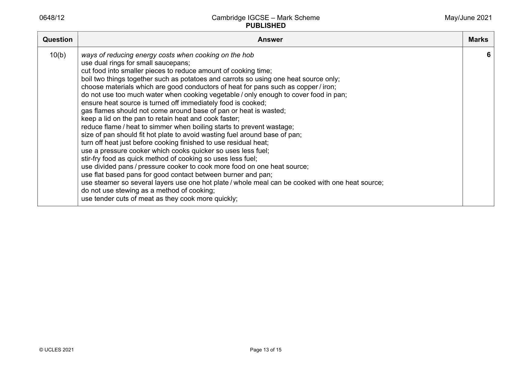 Mark scheme, page 13 of 15