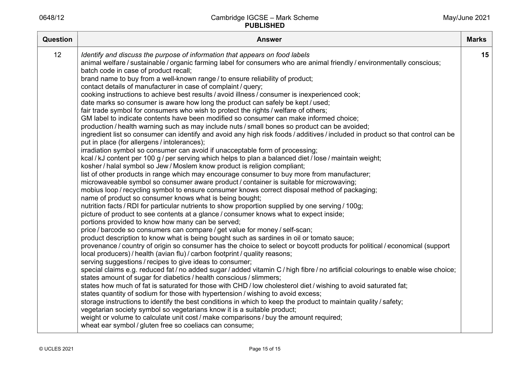 Mark scheme, page 15 of 15