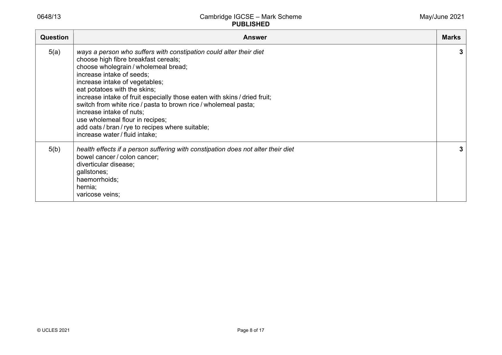 Mark scheme, page 8 of 17