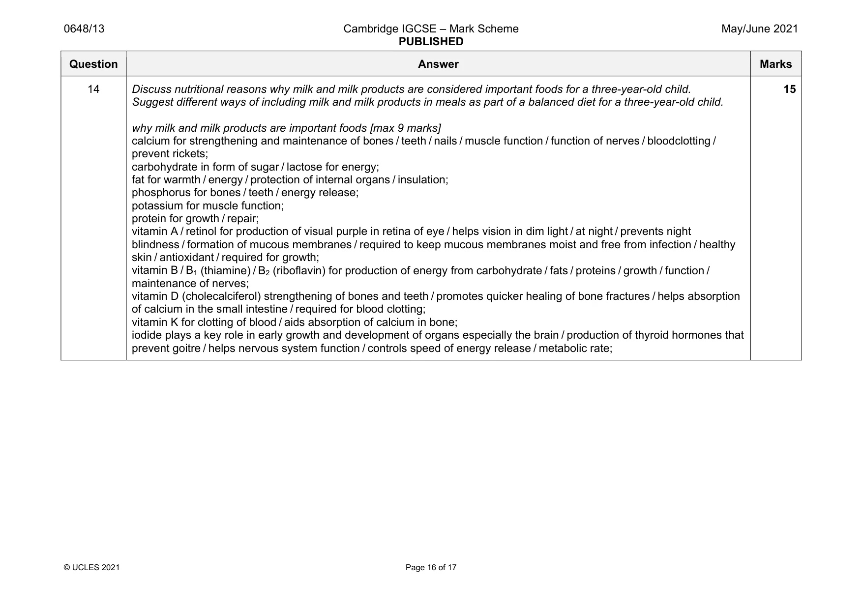 Mark scheme, page 16 of 17