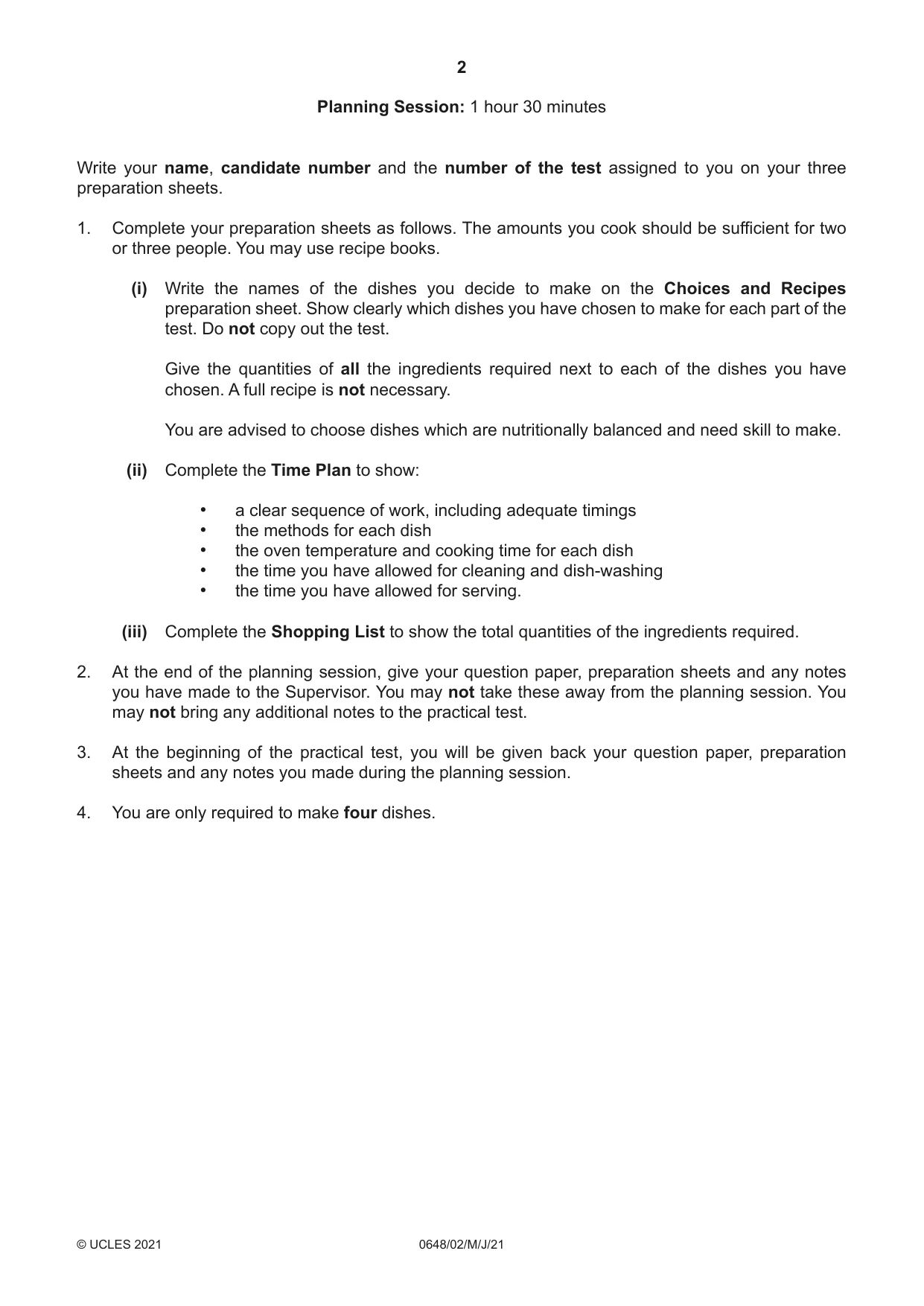 Cambridge IGCSE Food and Nutrition 0648 2021 May/June Paper 2 · Variant 0 question paper, page 2 of 4