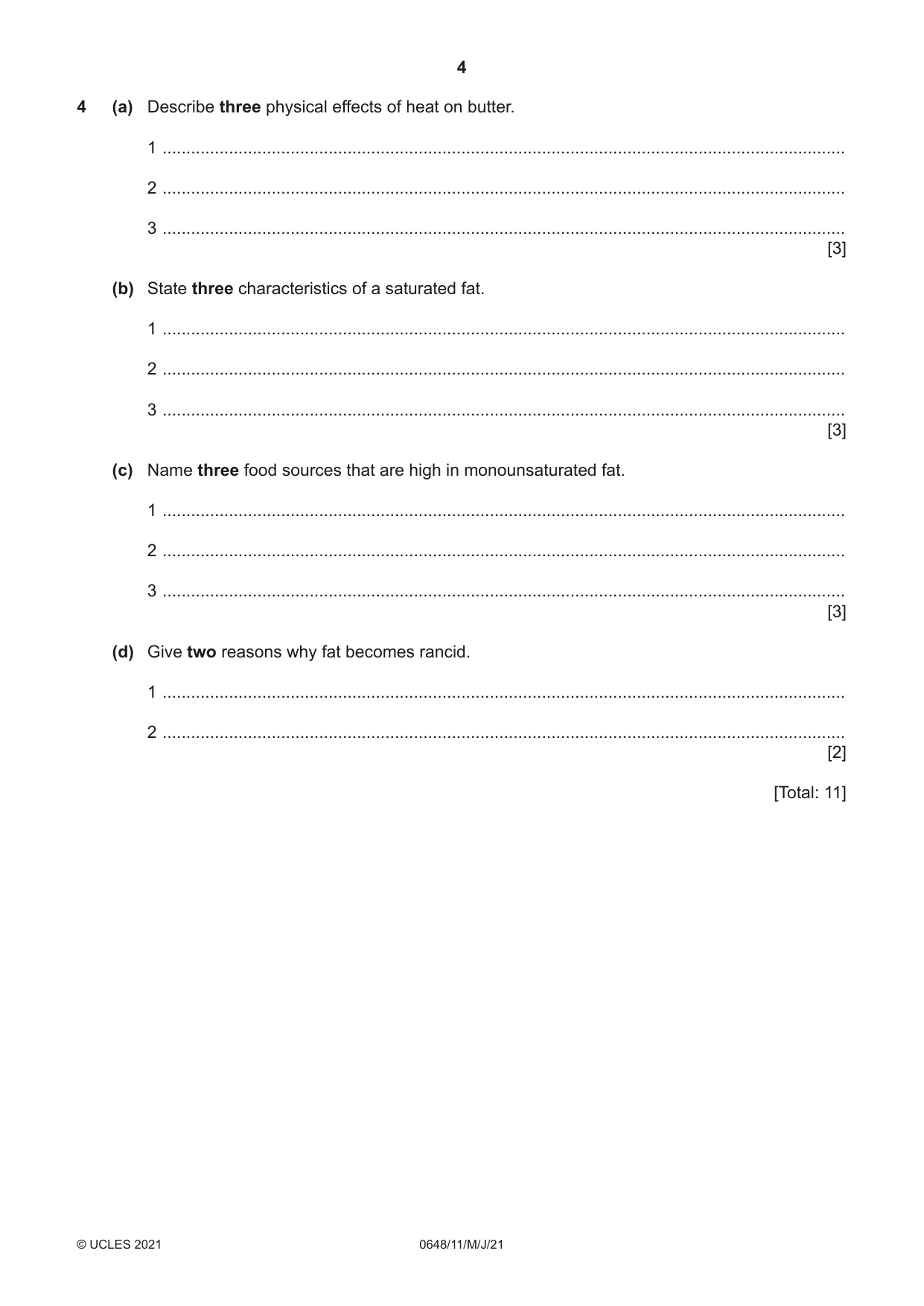 Cambridge IGCSE Food and Nutrition 0648 2021 May/June Paper 1 · Variant 1 question paper, page 4 of 12