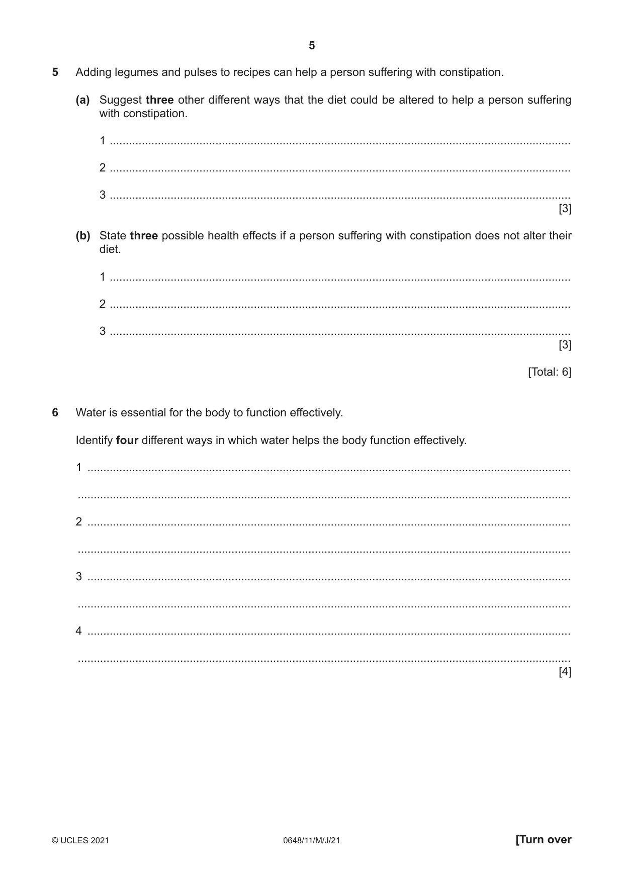 Cambridge IGCSE Food and Nutrition 0648 2021 May/June Paper 1 · Variant 1 question paper, page 5 of 12
