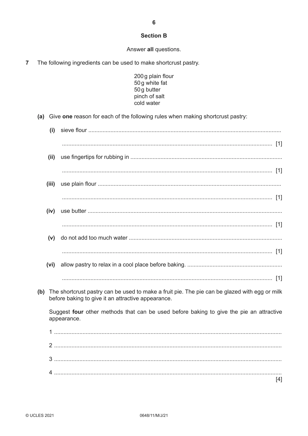 Cambridge IGCSE Food and Nutrition 0648 2021 May/June Paper 1 · Variant 1 question paper, page 6 of 12