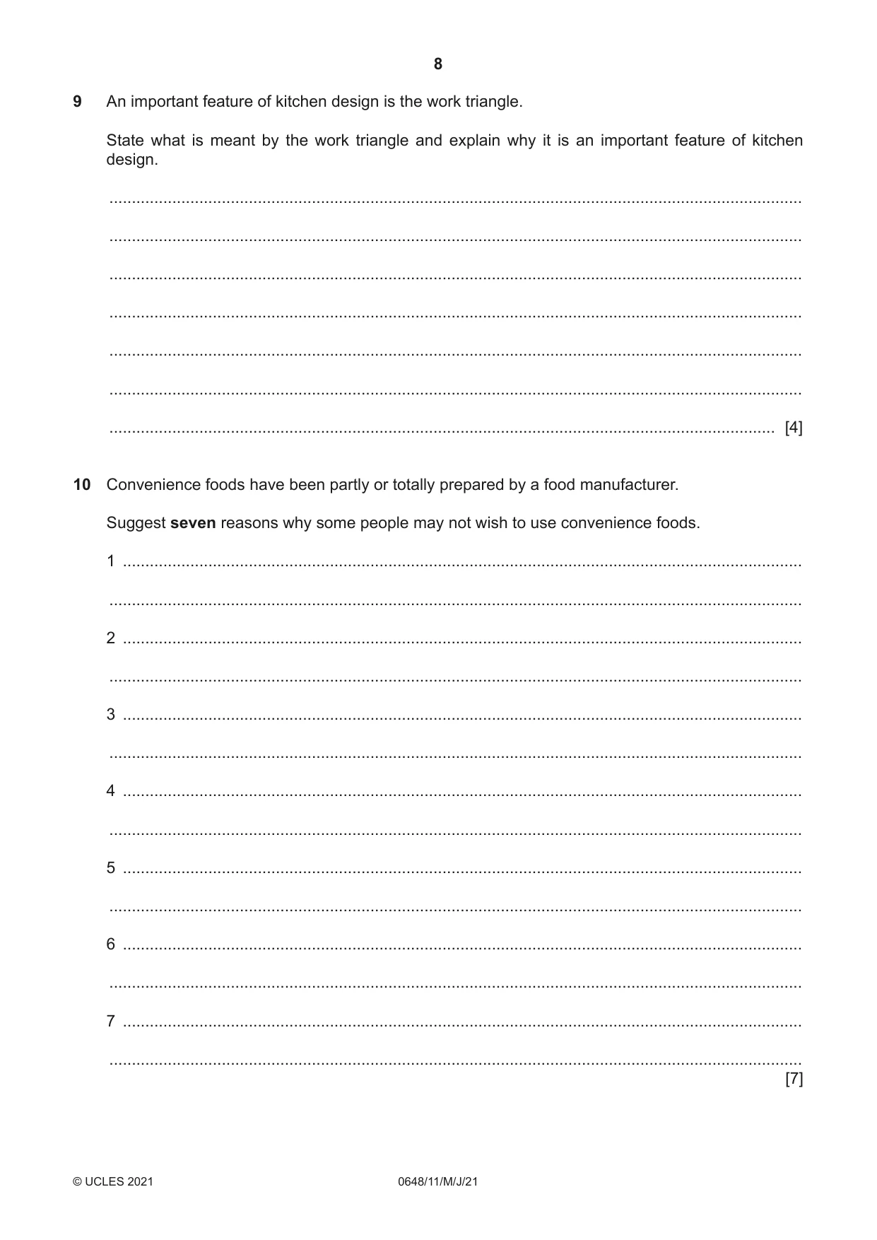 Cambridge IGCSE Food and Nutrition 0648 2021 May/June Paper 1 · Variant 1 question paper, page 8 of 12