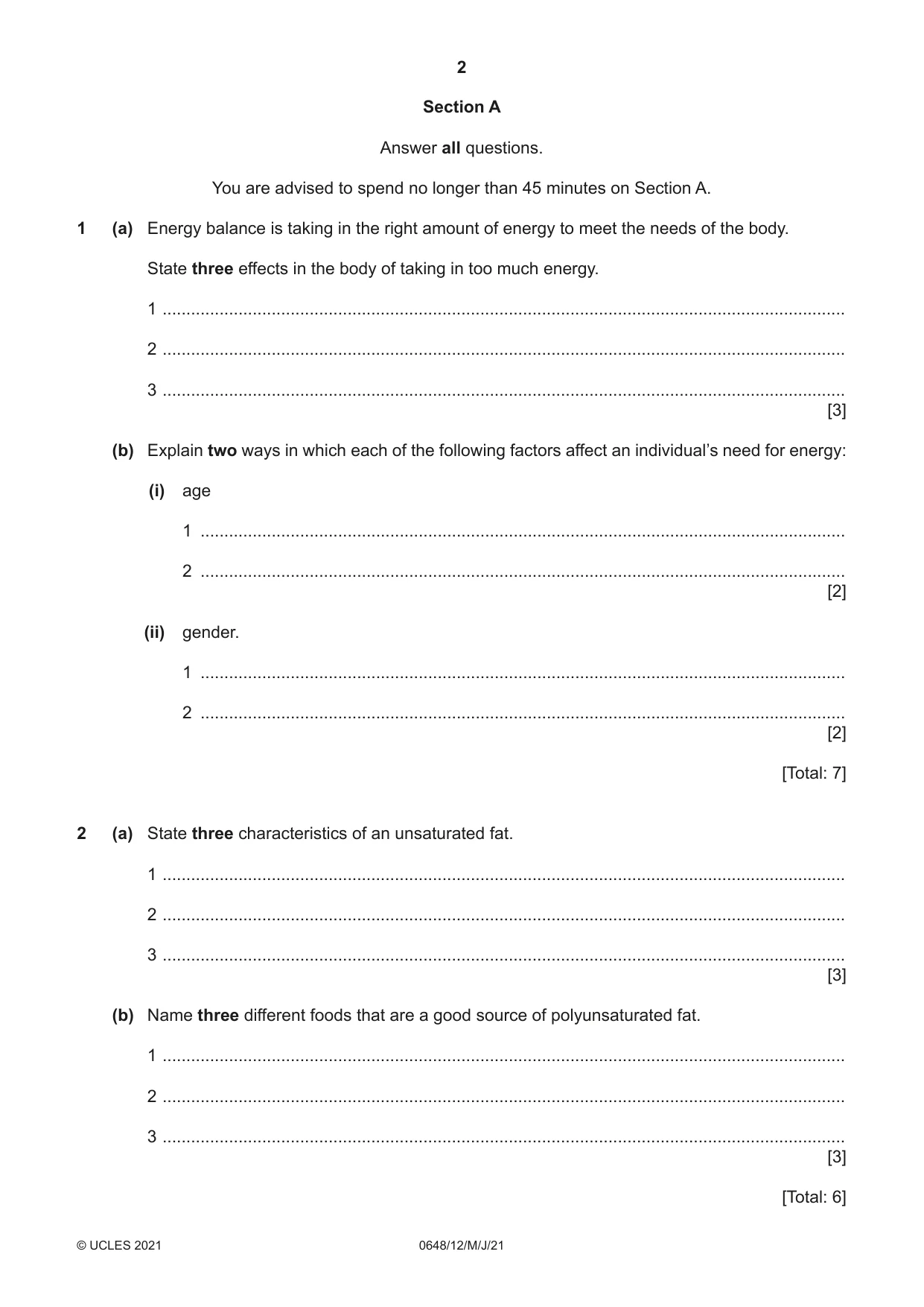 Cambridge IGCSE Food and Nutrition 0648 2021 May/June Paper 1 · Variant 2 question paper, page 2 of 12