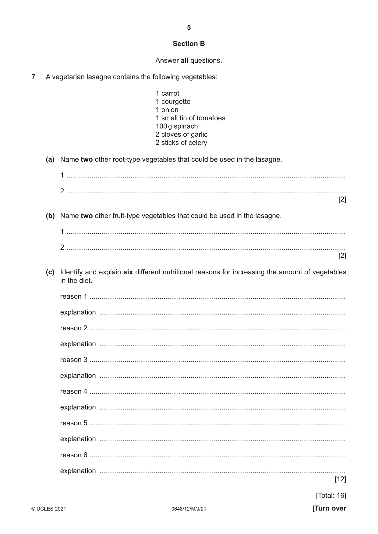 Cambridge IGCSE Food and Nutrition 0648 2021 May/June Paper 1 · Variant 2 question paper, page 5 of 12