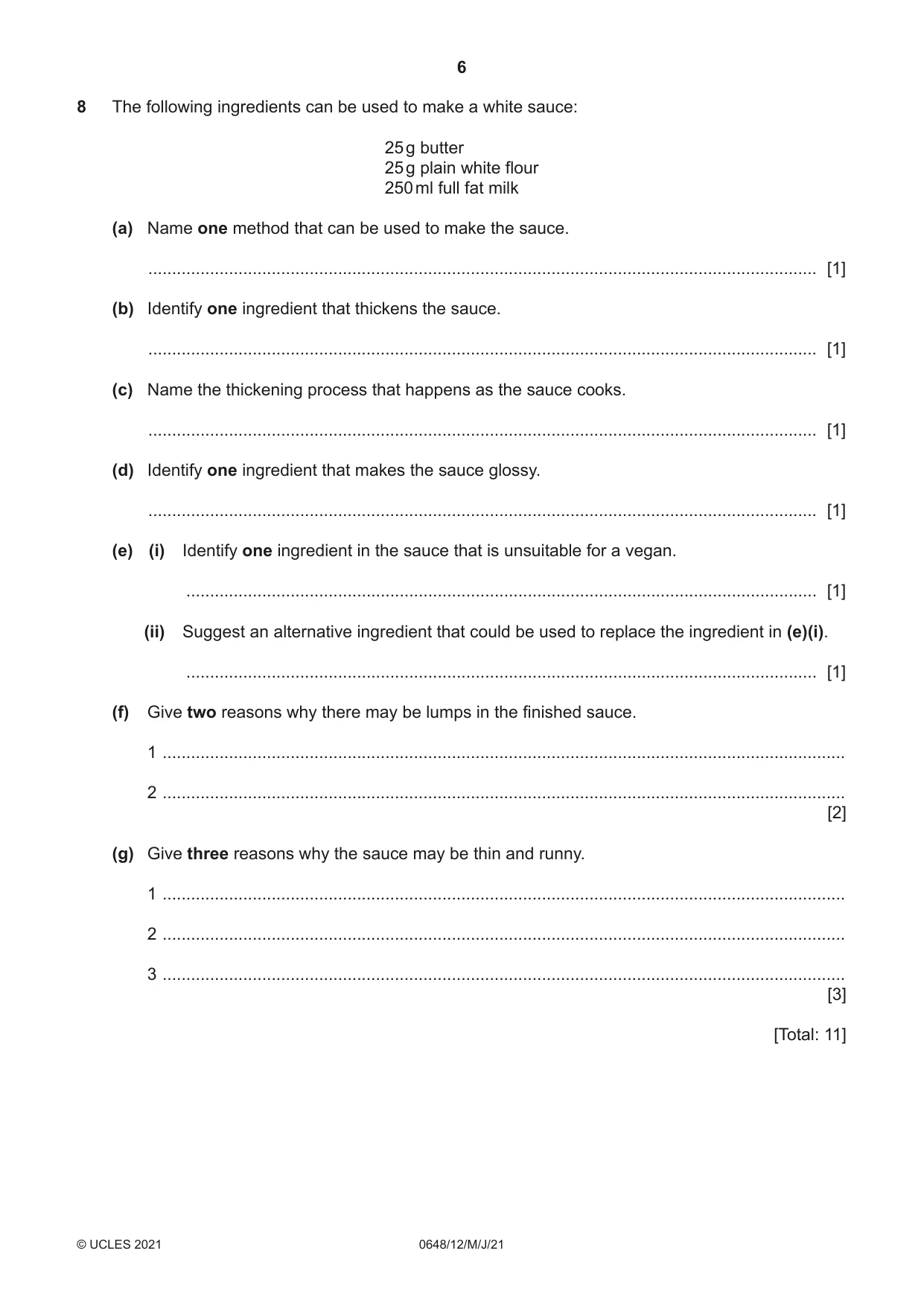 Cambridge IGCSE Food and Nutrition 0648 2021 May/June Paper 1 · Variant 2 question paper, page 6 of 12