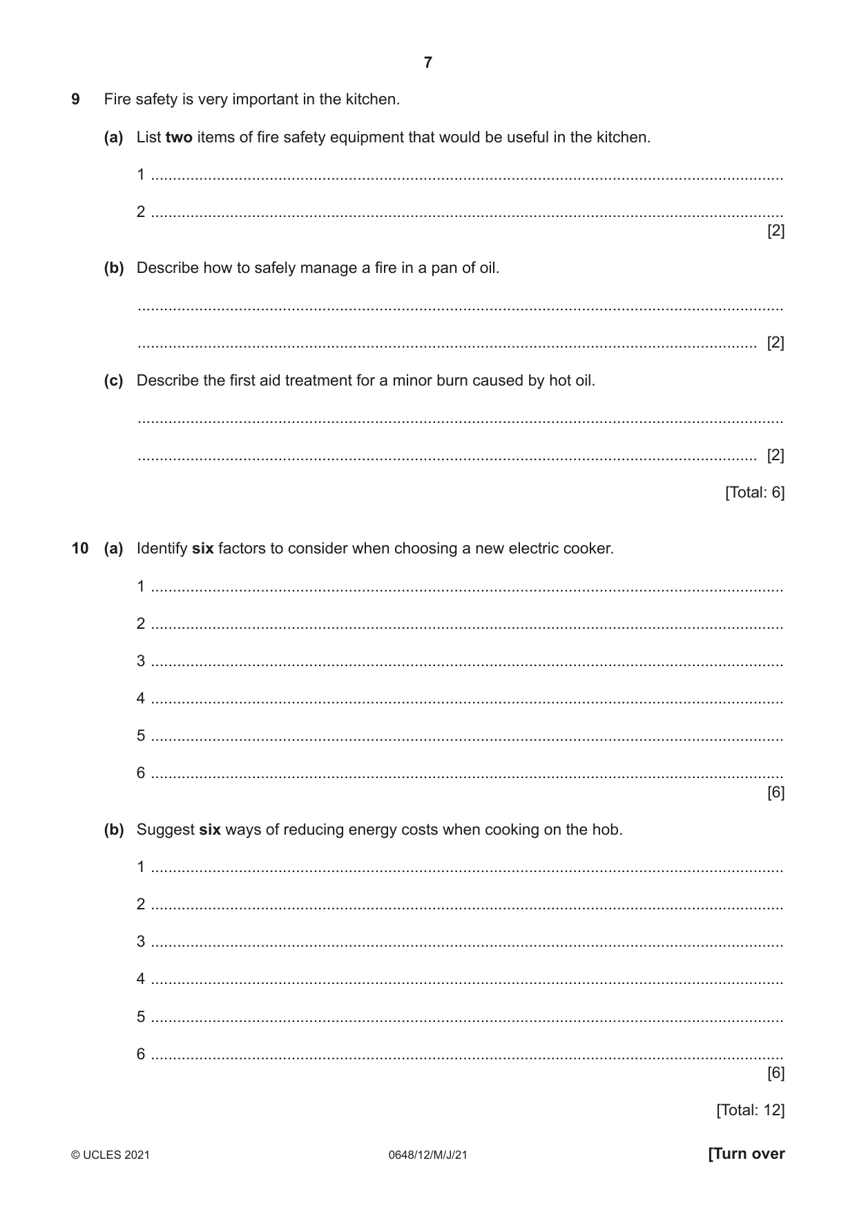 Cambridge IGCSE Food and Nutrition 0648 2021 May/June Paper 1 · Variant 2 question paper, page 7 of 12