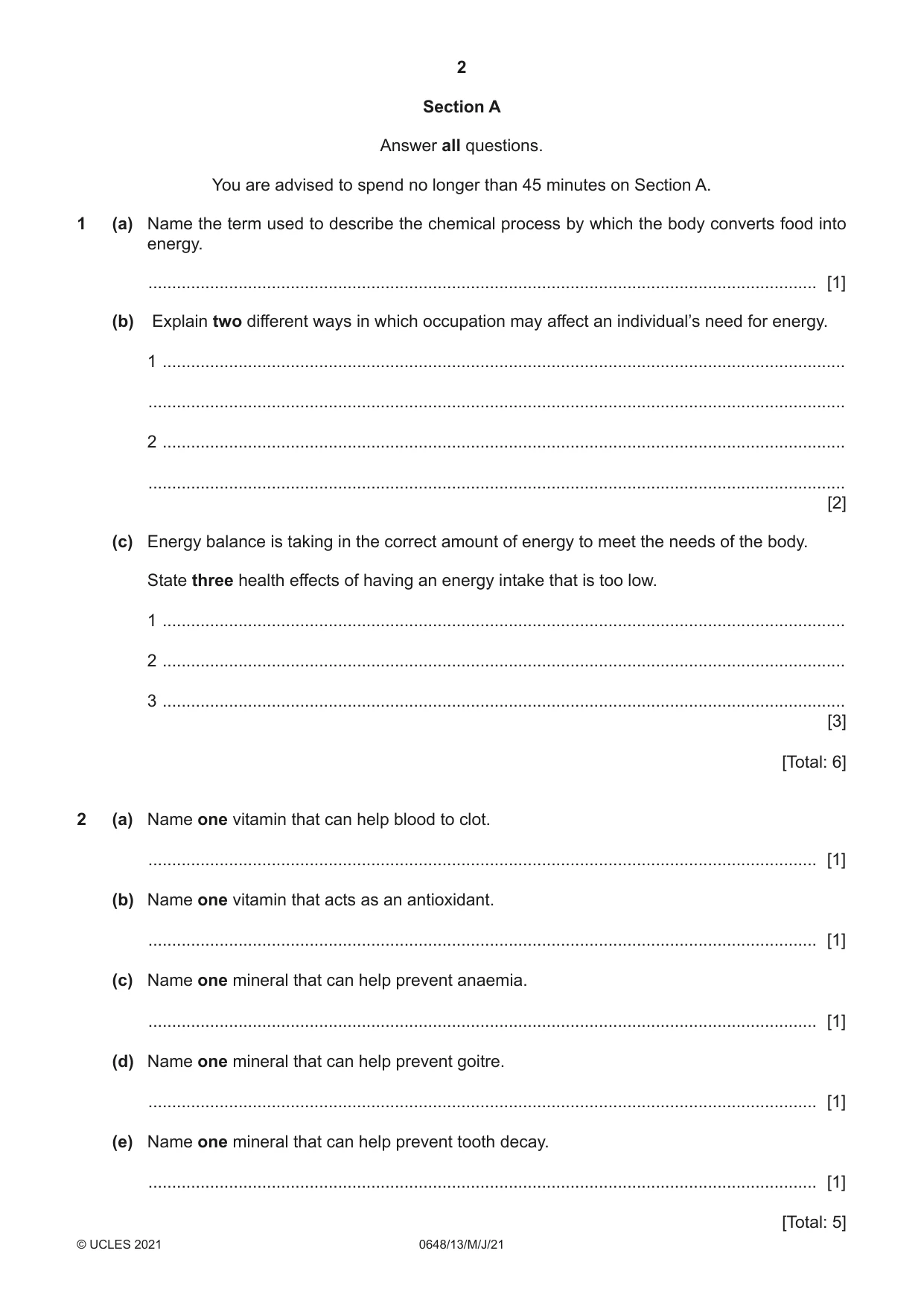Cambridge IGCSE Food and Nutrition 0648 2021 May/June Paper 1 · Variant 3 question paper, page 2 of 12