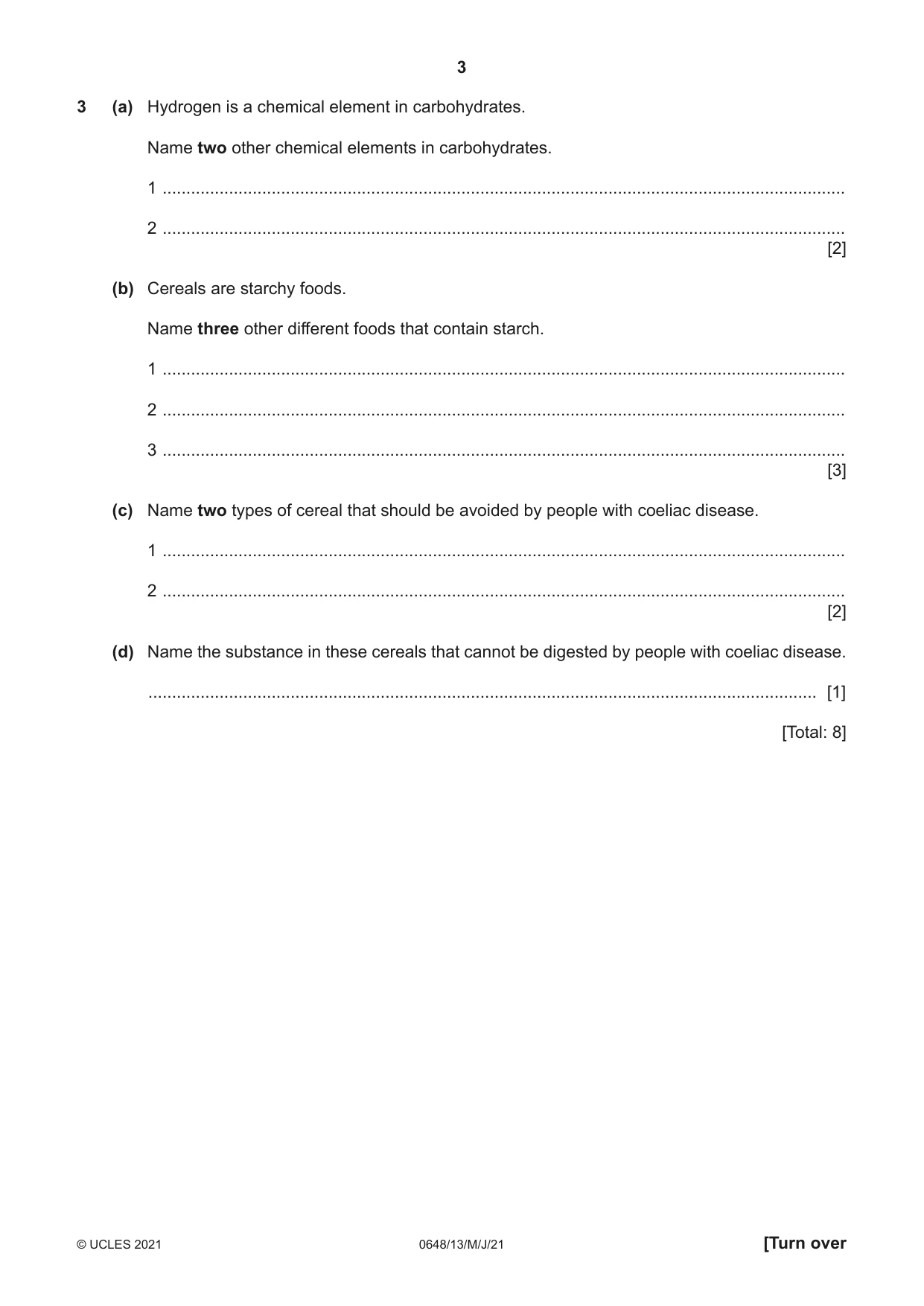 Cambridge IGCSE Food and Nutrition 0648 2021 May/June Paper 1 · Variant 3 question paper, page 3 of 12