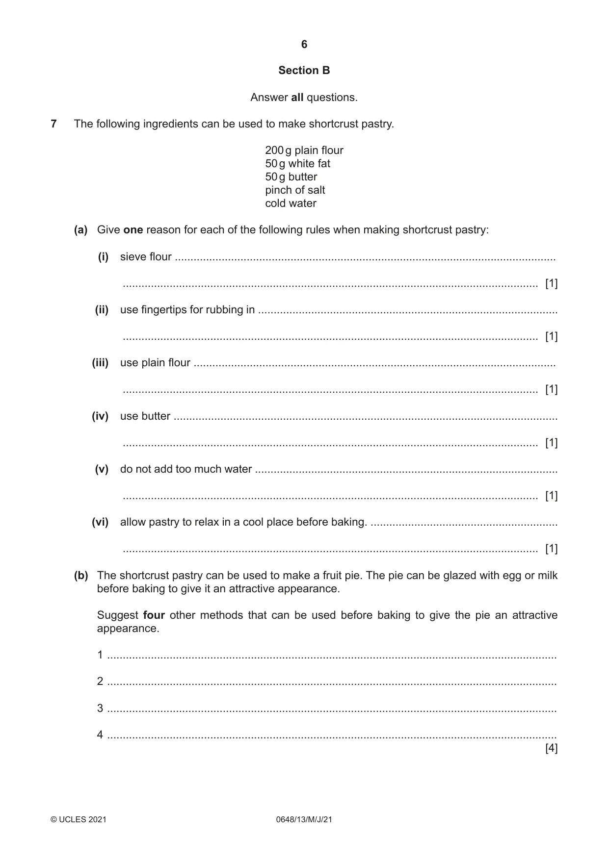 Cambridge IGCSE Food and Nutrition 0648 2021 May/June Paper 1 · Variant 3 question paper, page 6 of 12