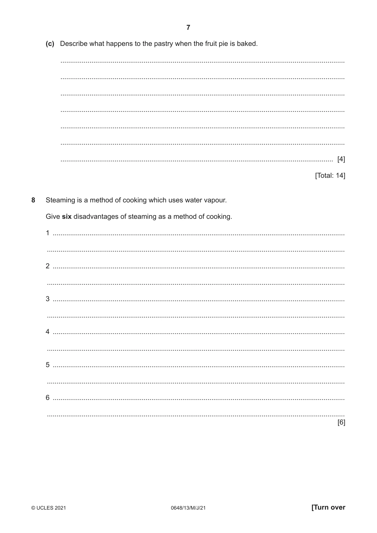 Cambridge IGCSE Food and Nutrition 0648 2021 May/June Paper 1 · Variant 3 question paper, page 7 of 12